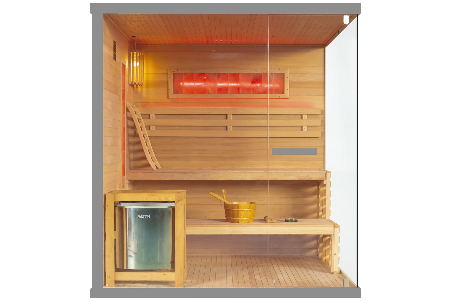 Sauna fińska narożna Nordum Pure 4-osobowa szara - z panelami solnymi Sauna fińska narożna Nordum Pure 4-osobowa szara