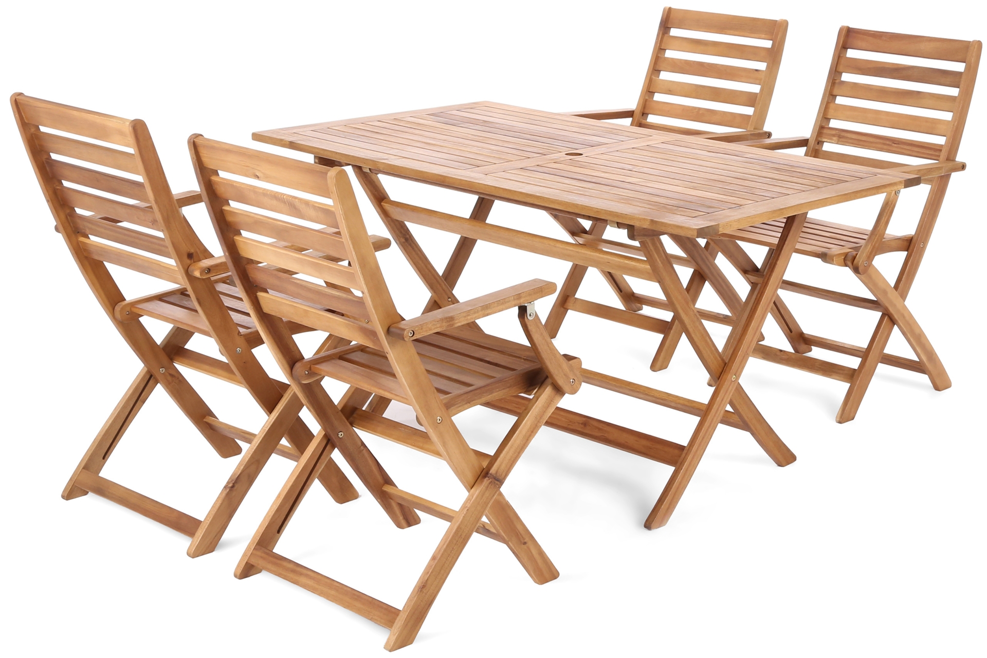 Meble ogrodowe drewniane Akacja - 4-osobowy zestaw na taras, składany. Meble ogrodowe drewniane Akacja Cross 4+1