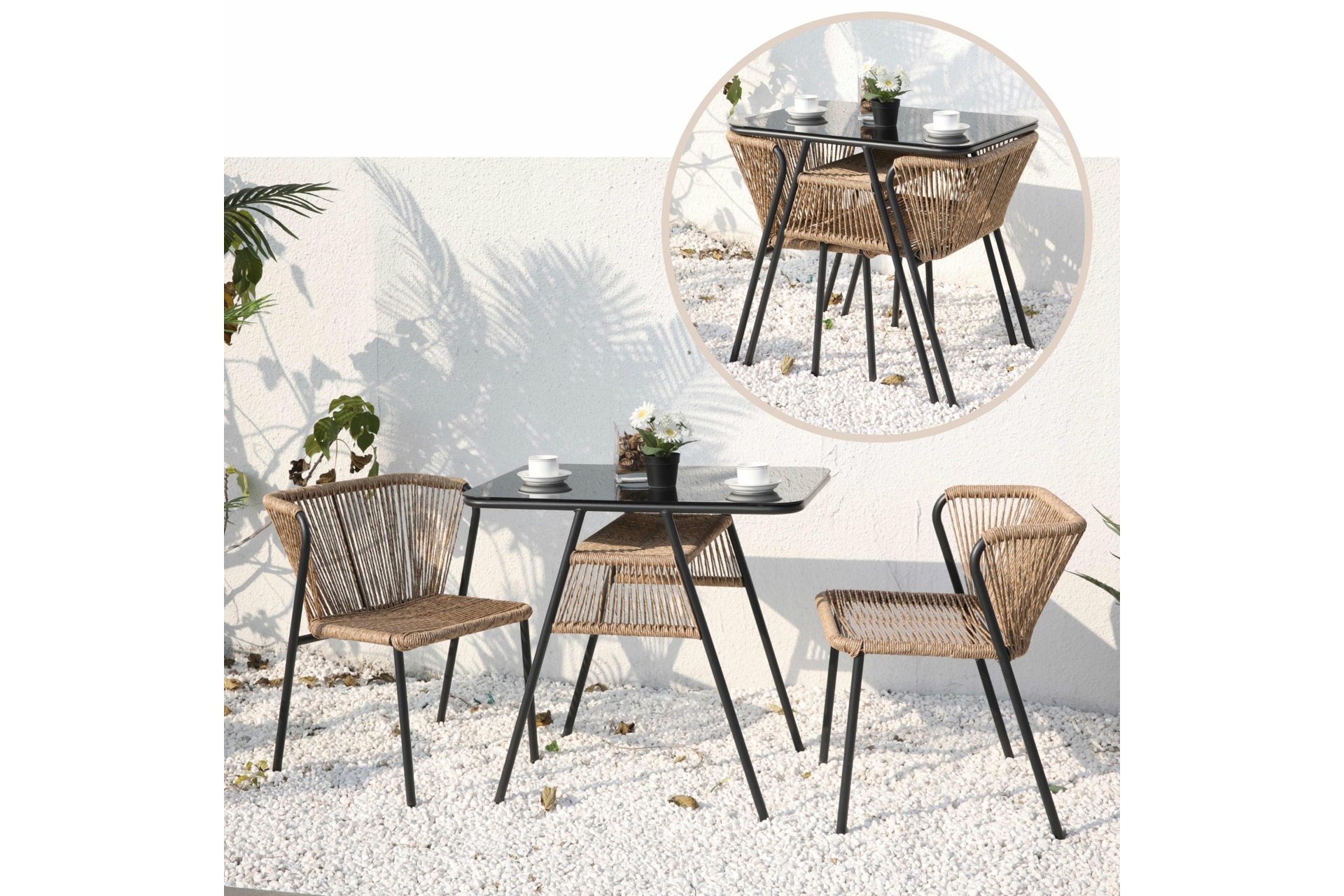 Meble balkonowe technorattanowe Fiuggi Black / Beige