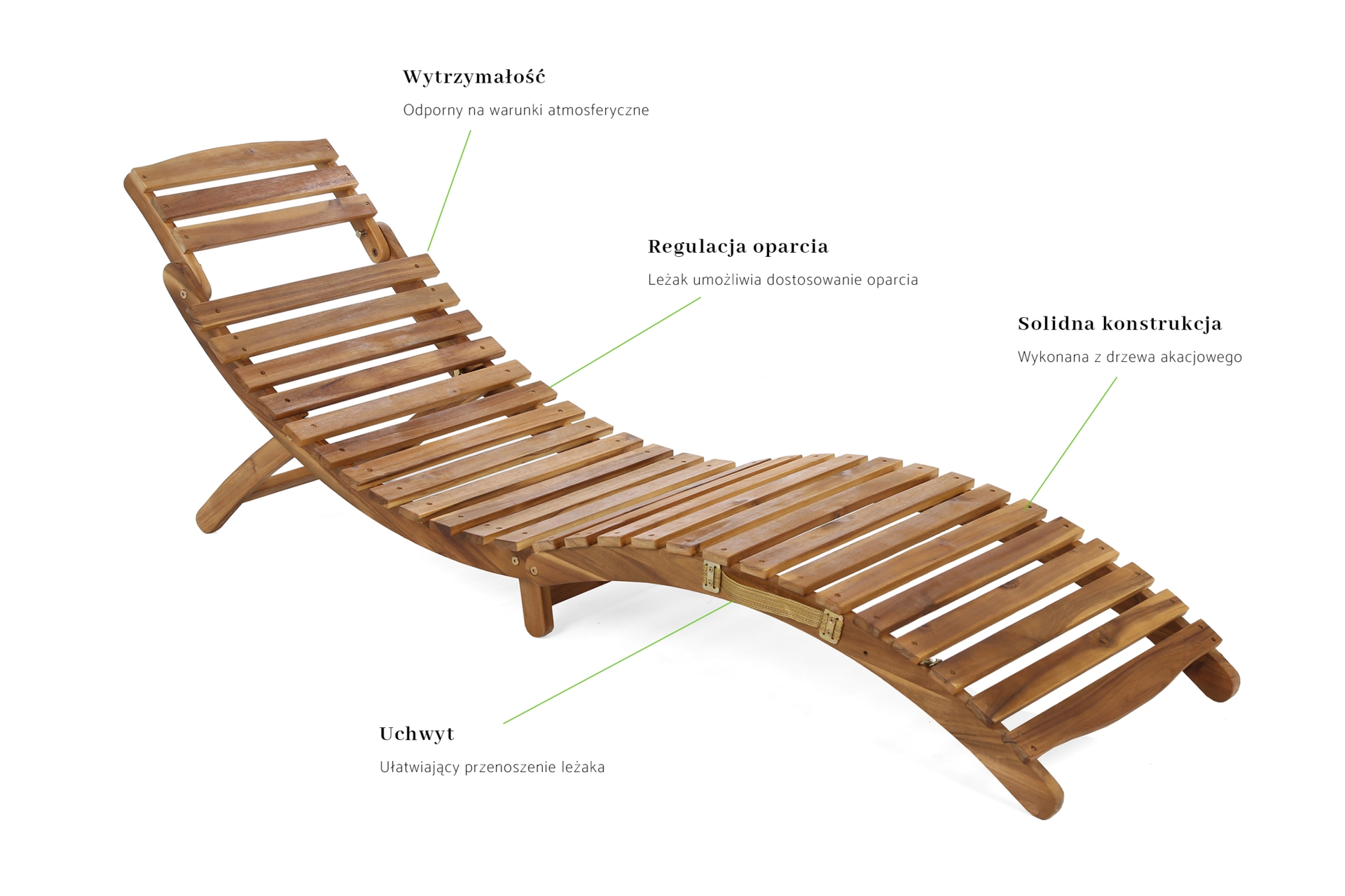 Leżanka ogrodowa drewniana Akacja Lux