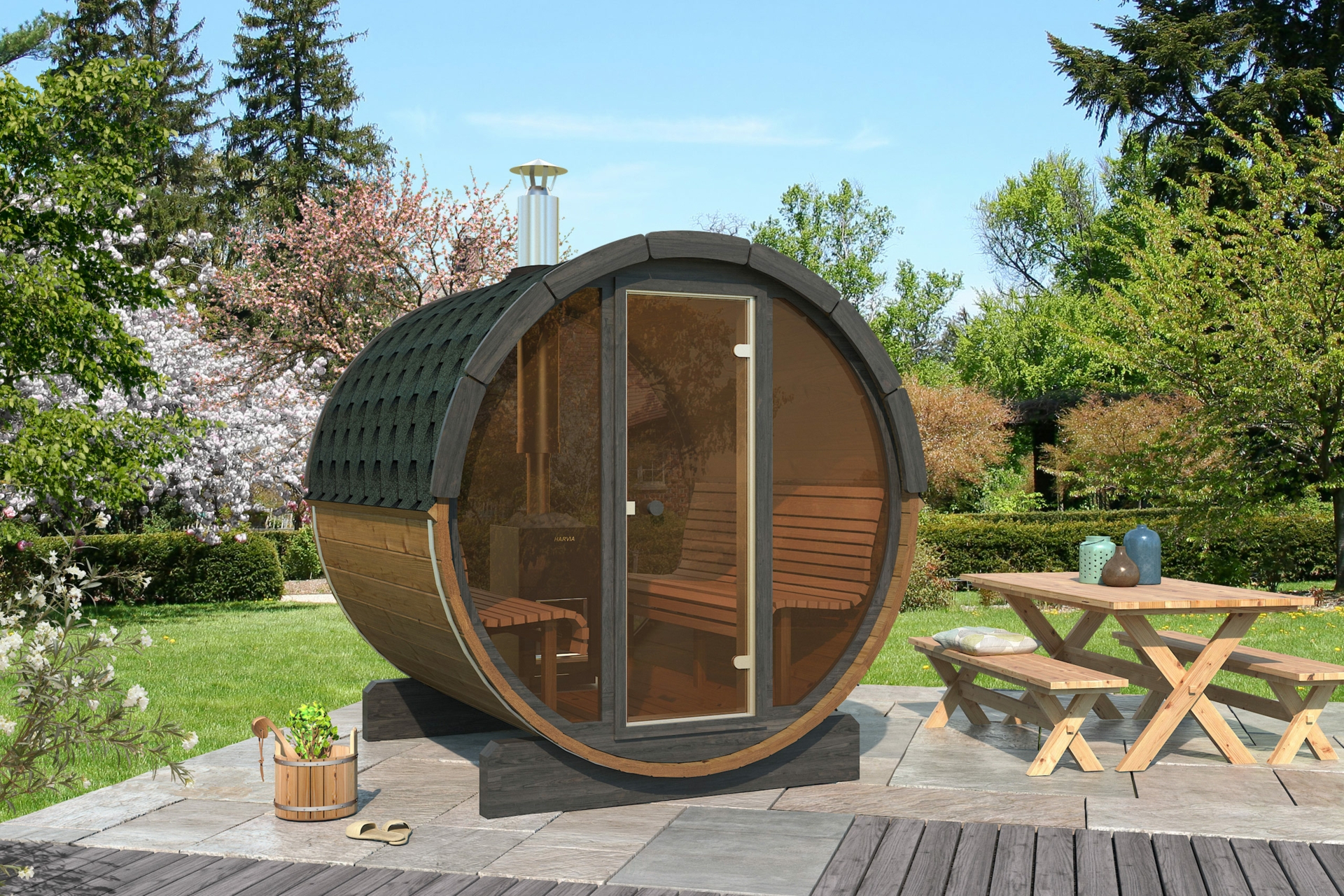 Sauna fińska zewnętrzna Lux Barrelsauna 195 x 200 cm