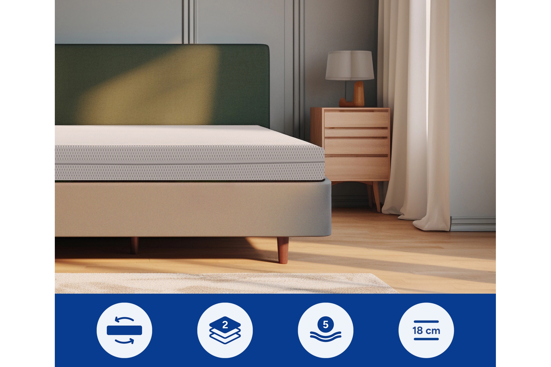 Materac piankowy Hoppo Lincoln 160 x 200 cm - 5 stref komfortu - średniotwardy H2 / twardy H3 Materac piankowy Hoppo Lincoln 160 x 200 cm dwustronny