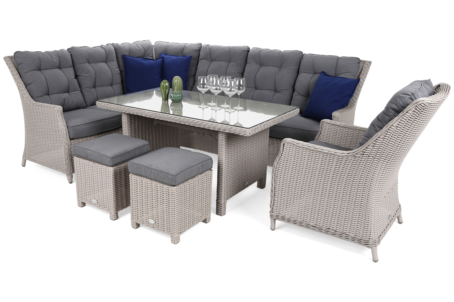 Narożny zestaw mebli ogrodowych lewy Alicante White / Grey z pufami