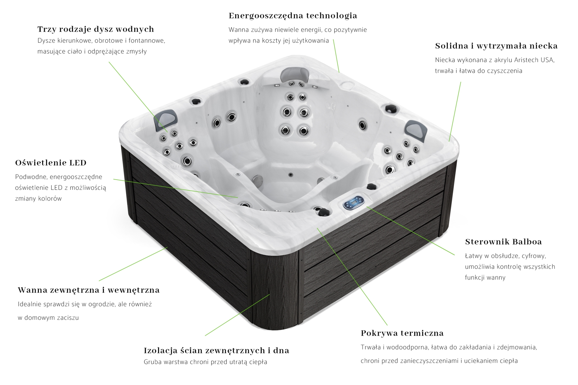 Wanna ogrodowa z hydromasażem Aquess Zenya 5202 5-osobowa