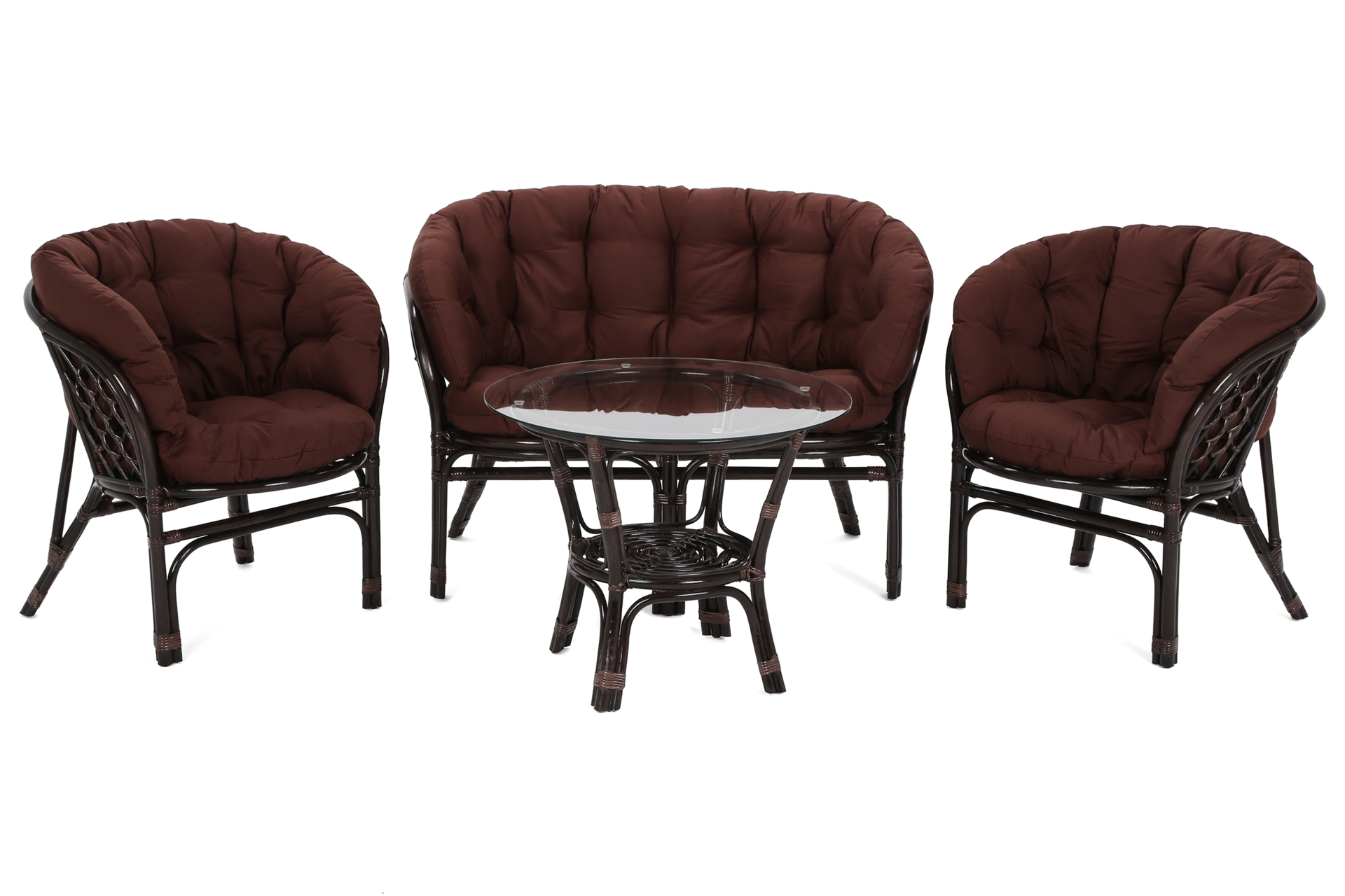 Komplet z rattanu: sofa, 2 fotele, stolik ze szklanym blatem Meble ogrodowe rattanowe Bahama Brown / Brown 3+1