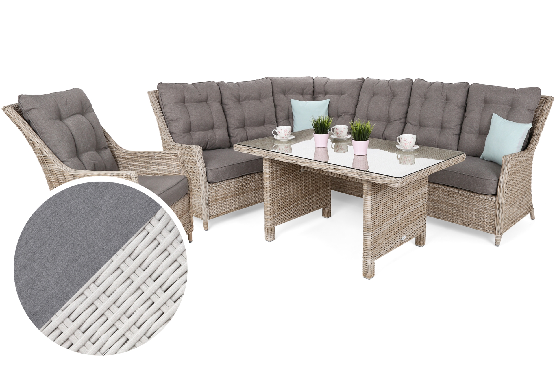 Narożny zestaw mebli ogrodowych lewy Alicante White / Grey