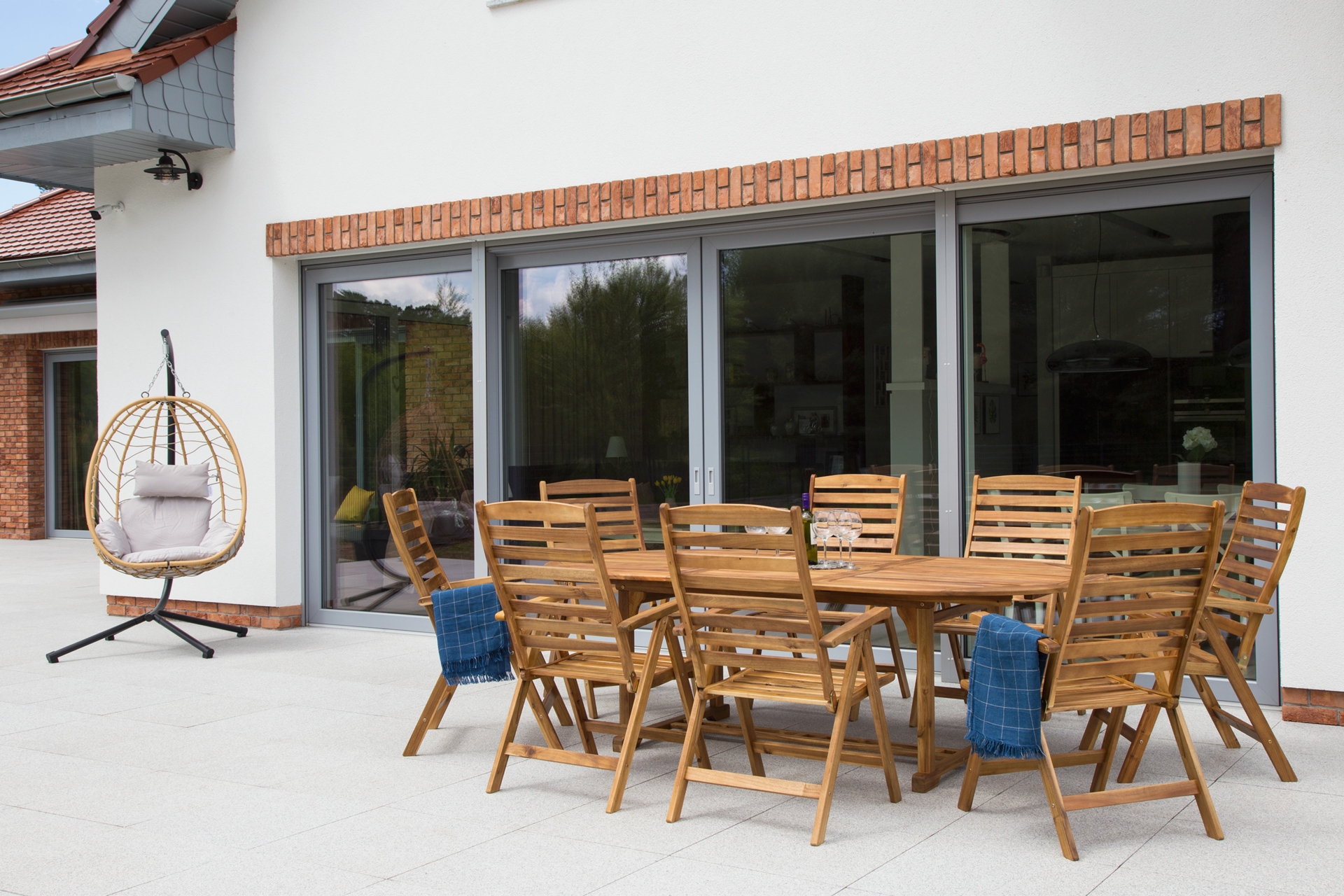 Drewniane meble ogrodowe Akacja z 8 krzesłami i owalnym stołem Meble ogrodowe drewniane Akacja Oval 180+60 cm 8+1