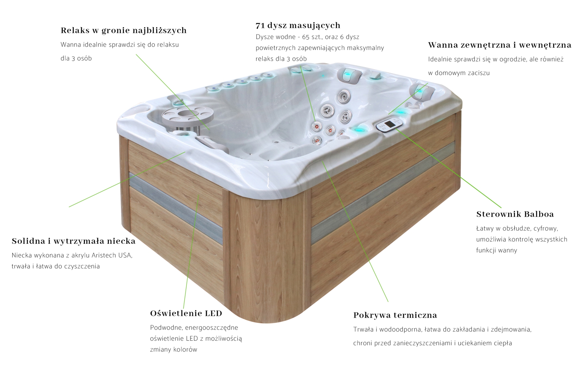 Wanna ogrodowa z hydromasażem Aquess Sensation 6102 3-osobowa Sterling White / OAK