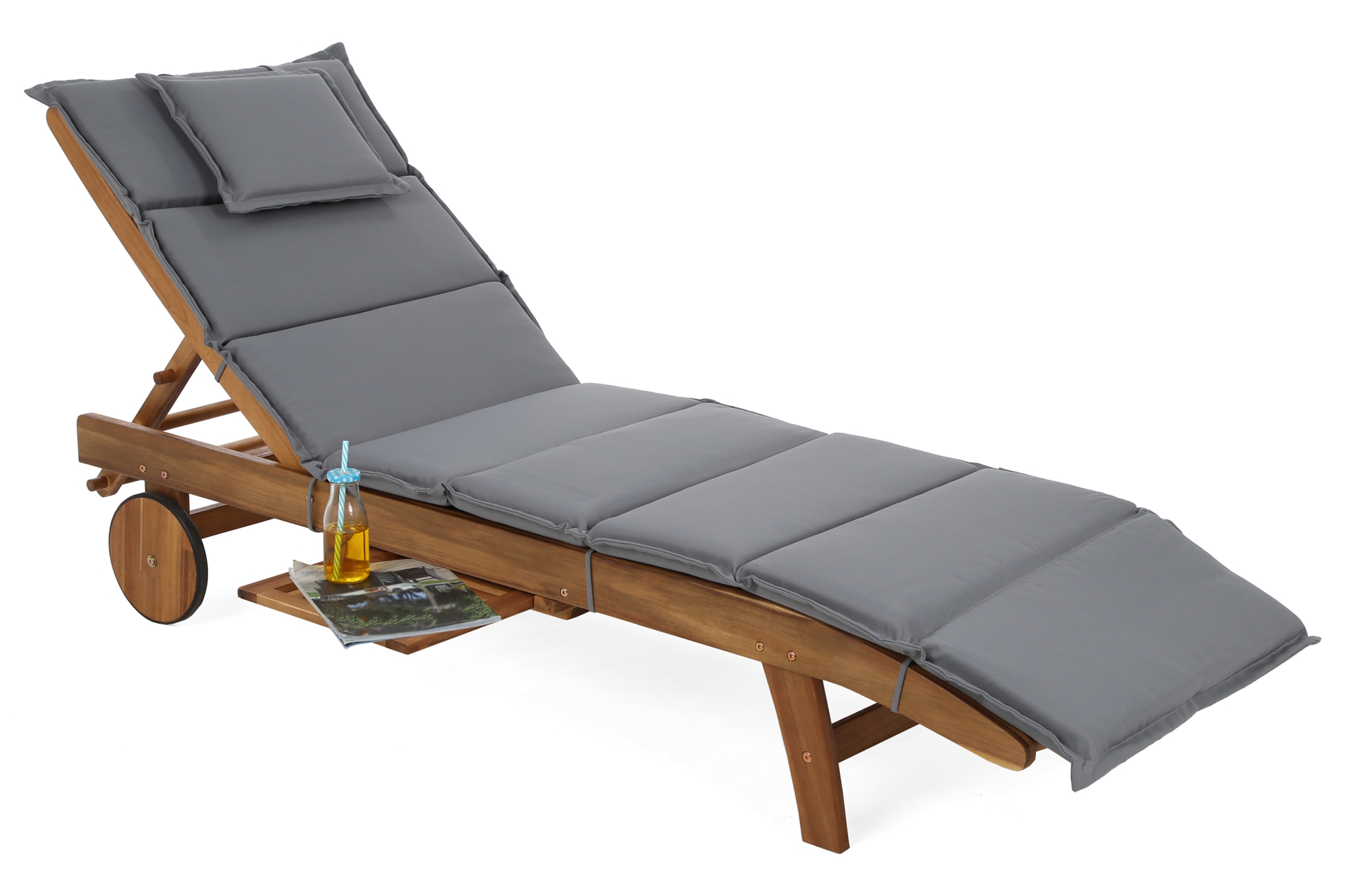 Leżanka ogrodowa drewniana Akacja z poduszką