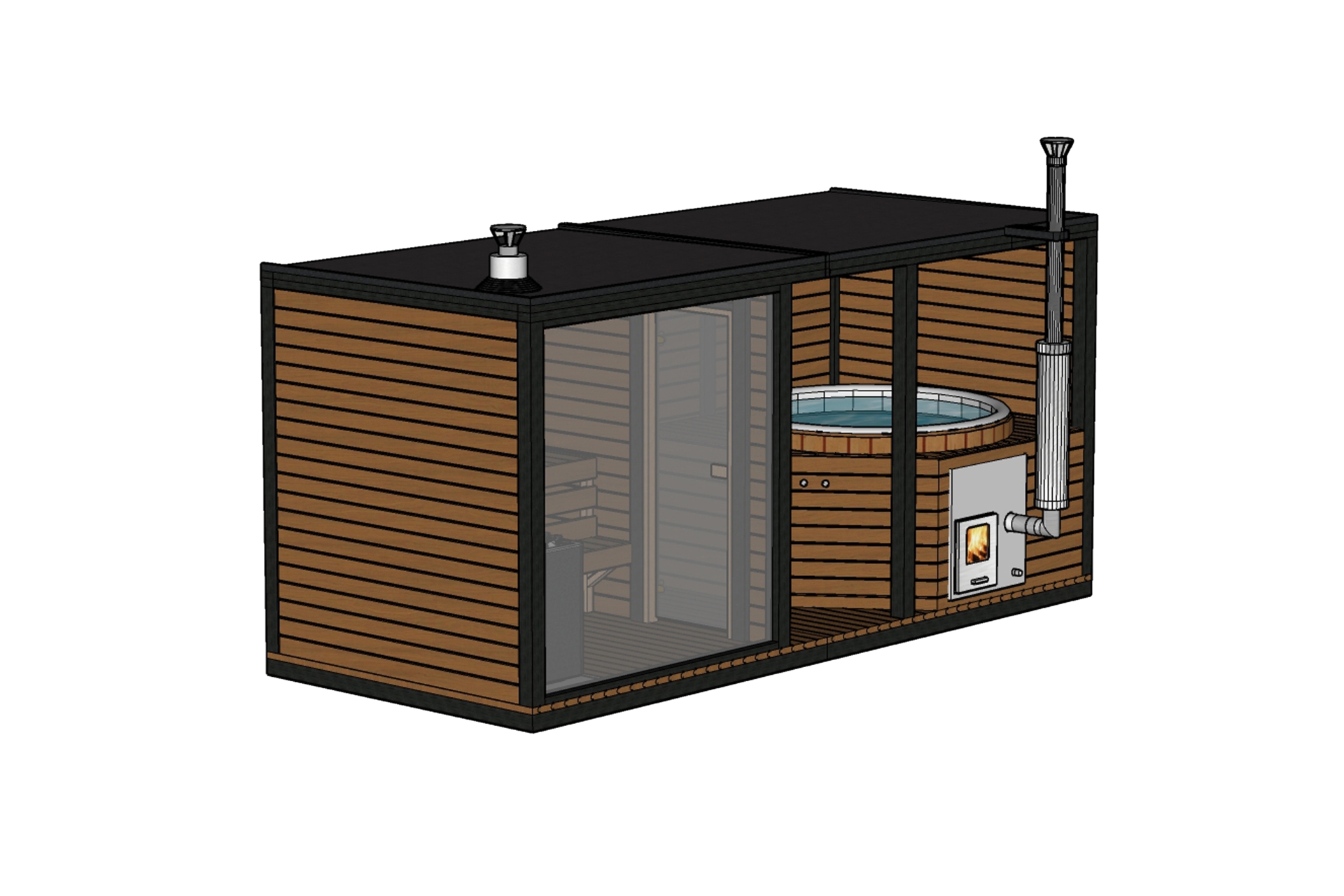 Sauna fińska zewnętrzna TerModula z balią 500 x 210 cm