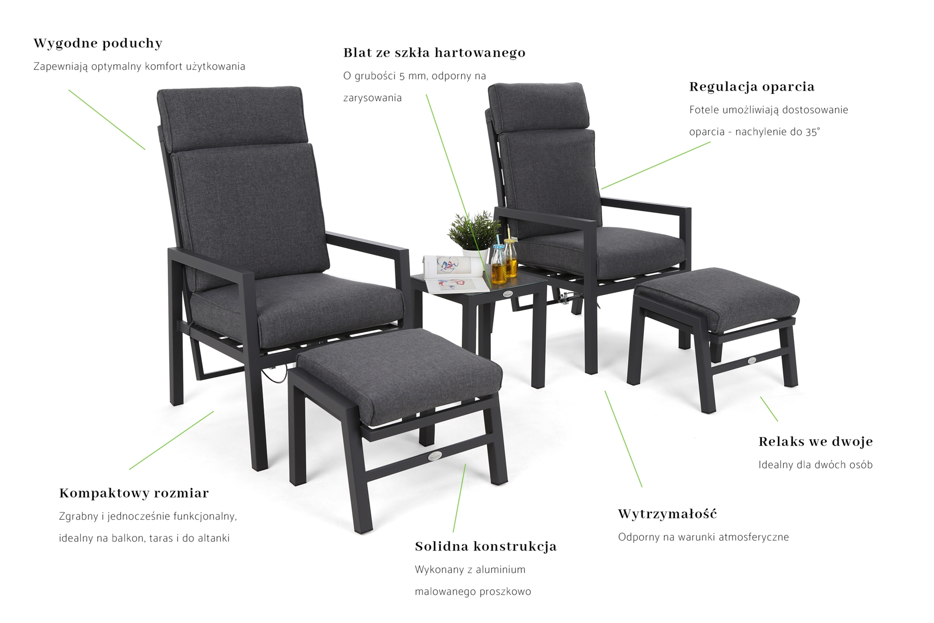 Meble ogrodowe aluminiowe Morton Dark Grey / Grey Melange