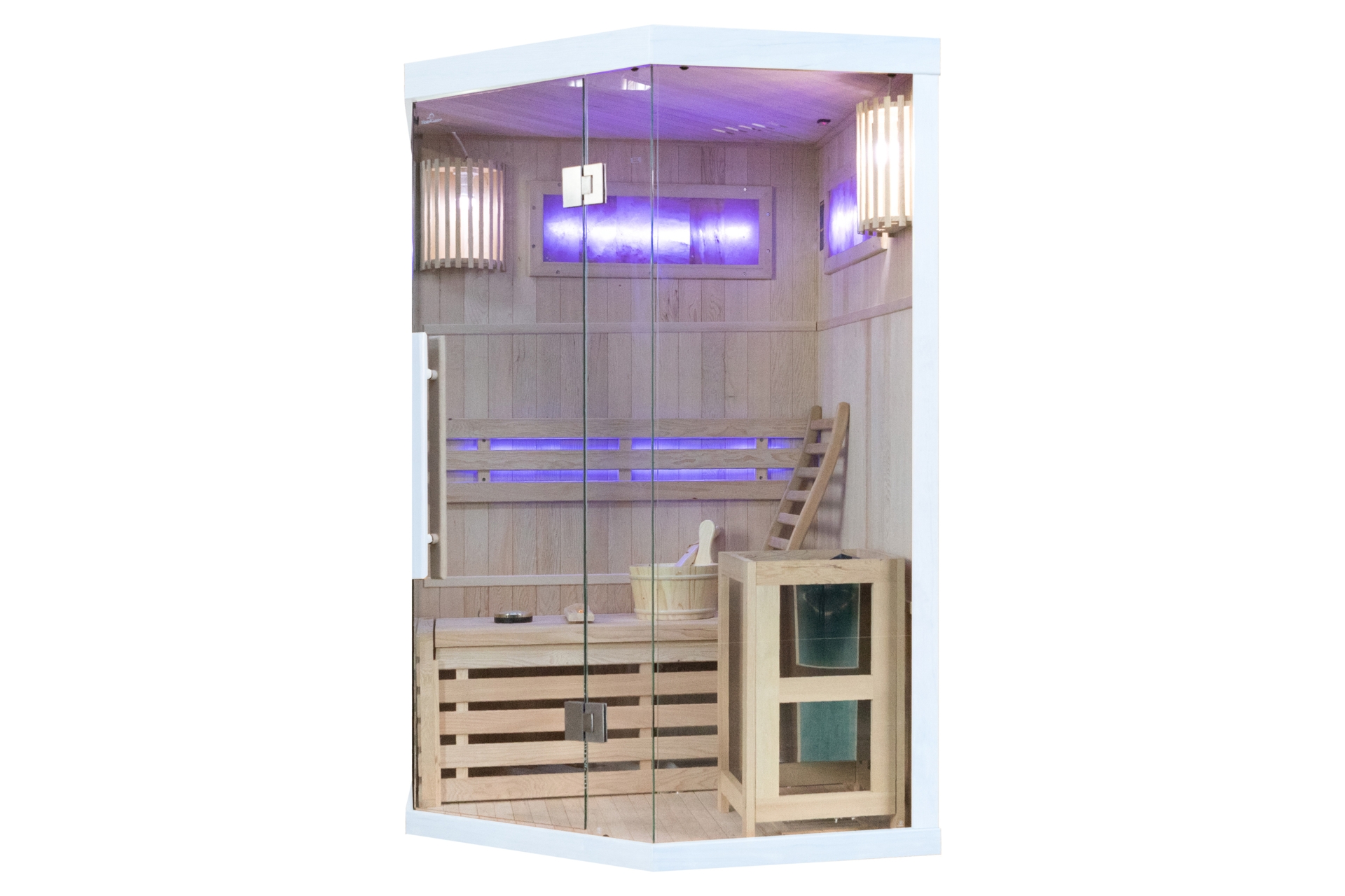 Sauna fińska narożna Nordum Solea 2-osobowa biała