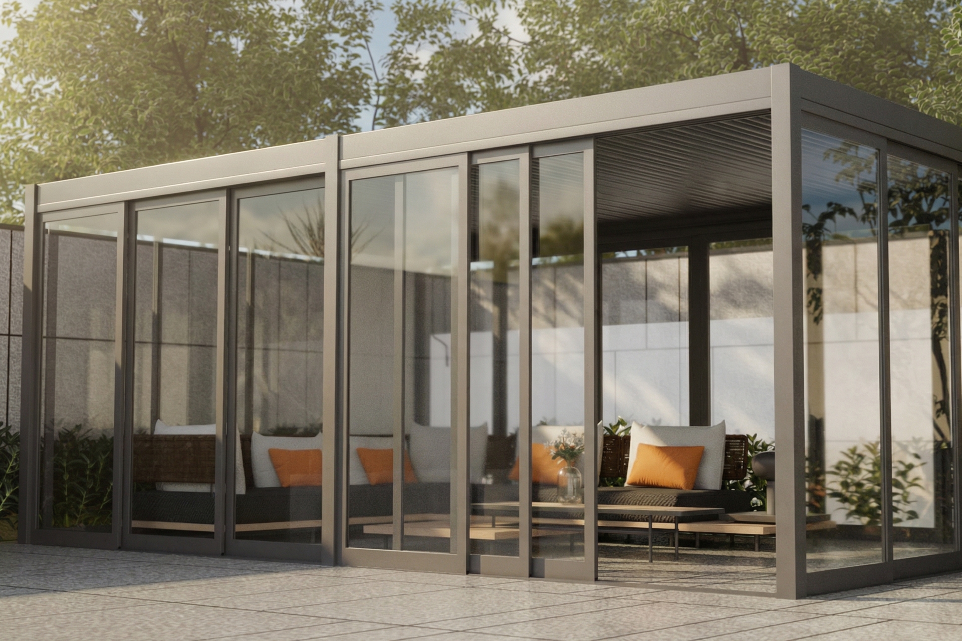 Przesuwna ścianka szklana 4 m do pergoli Schatler Modern Alu