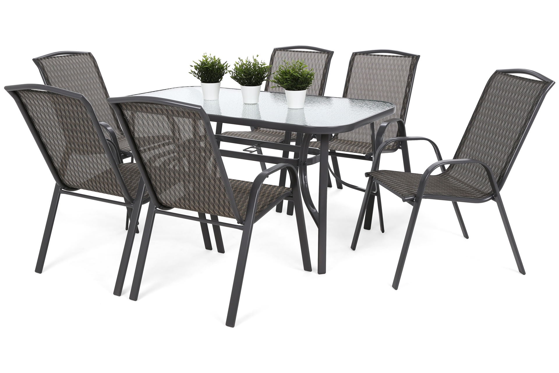 Meble ogrodowe metalowe Sevilla 145 cm Atlanta Grey / Black Diamond 6+1