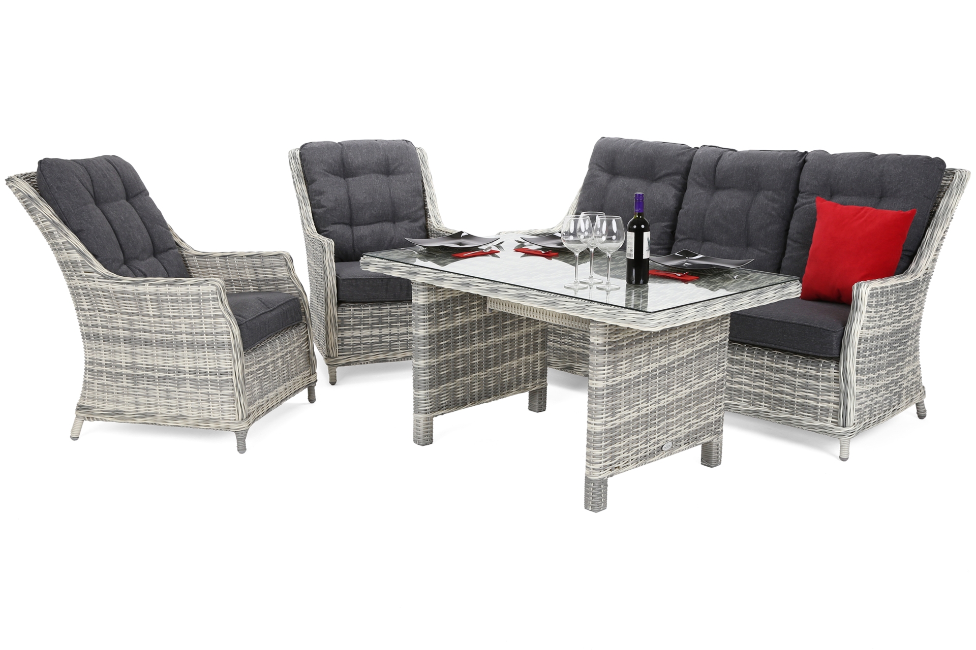 Jasnoszary zestaw wypoczynkowy Alicante dla 5-6 osób z technorattanu - sofa i fotele Meble ogrodowe technorattanowe Alicante Light Grey / Grey Melange