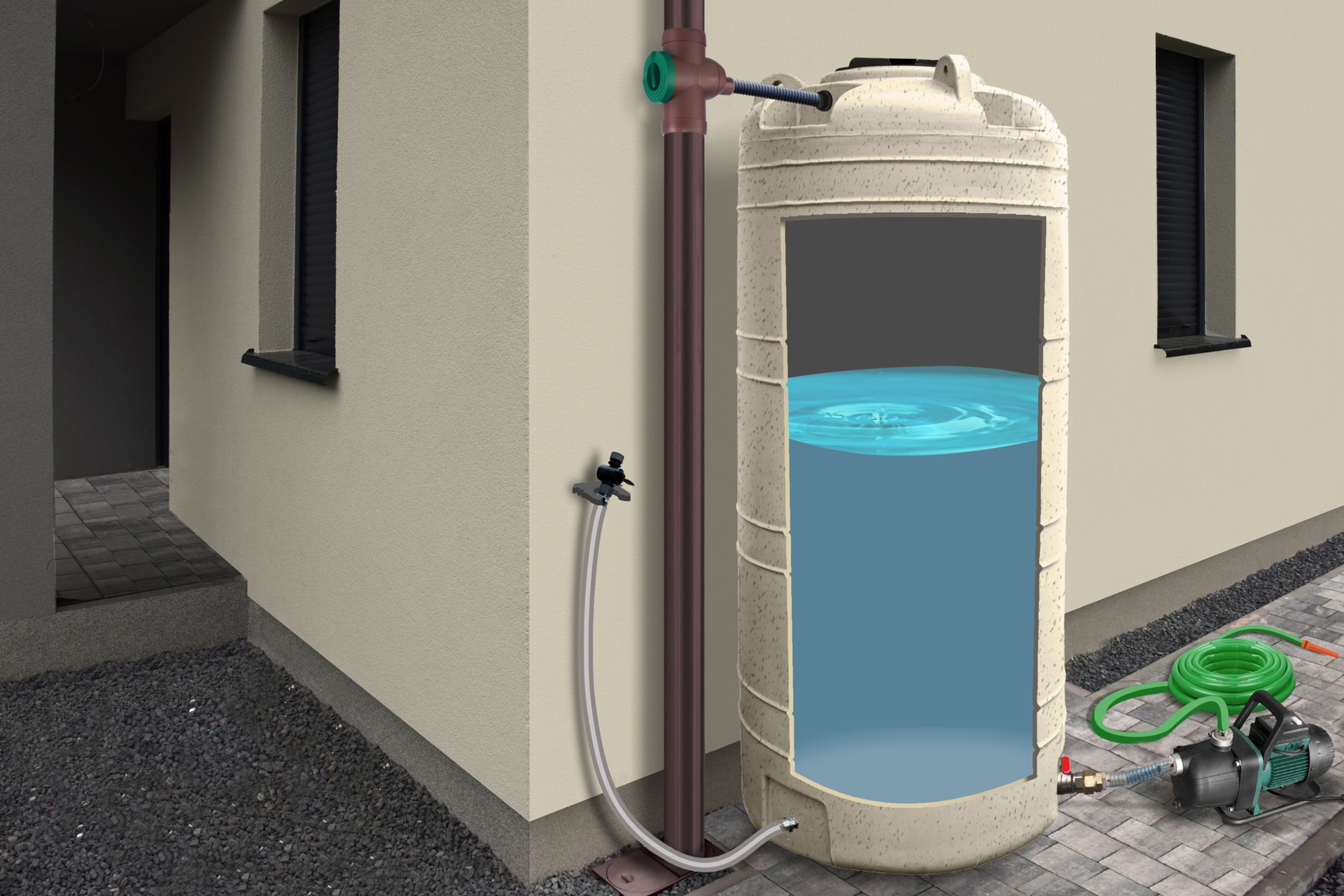 Zbiornik na deszczówkę MPI Grande 2000 l piaskowy