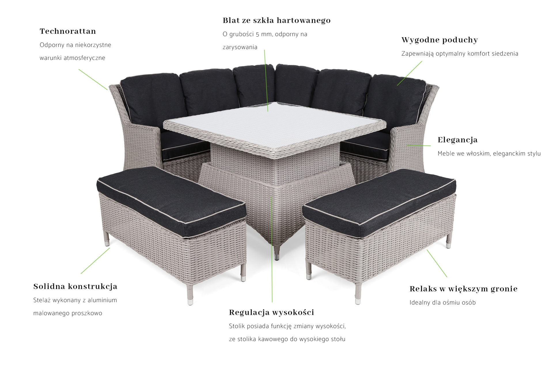 Narożny zestaw mebli ogrodowych Termoli White / Grey