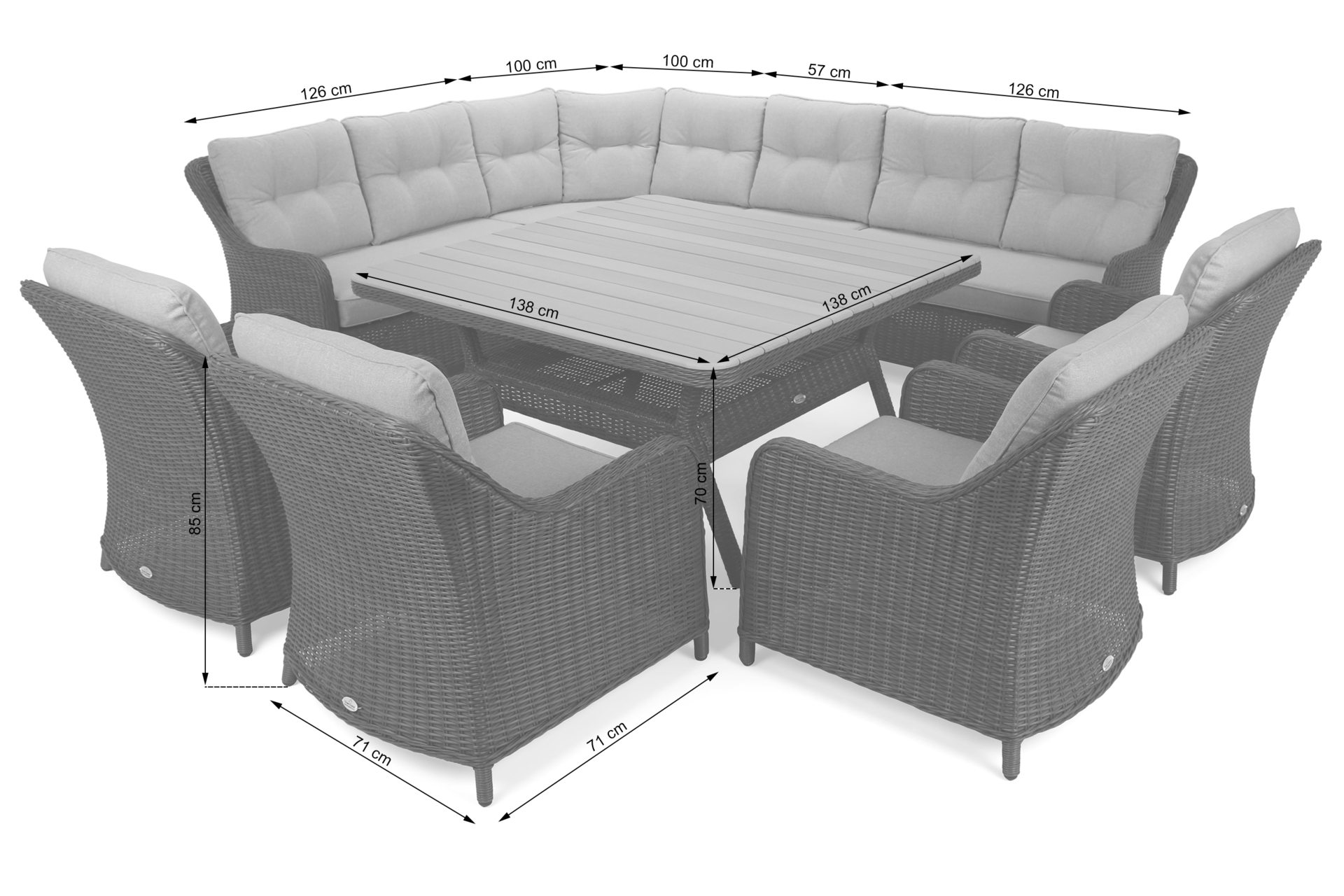 Narożne meble ogrodowe technorattanowe Windsor Grey / Grey Melange - szary - dla 11 osób Narożne meble ogrodowe technorattanowe Windsor Grey / Grey Melange