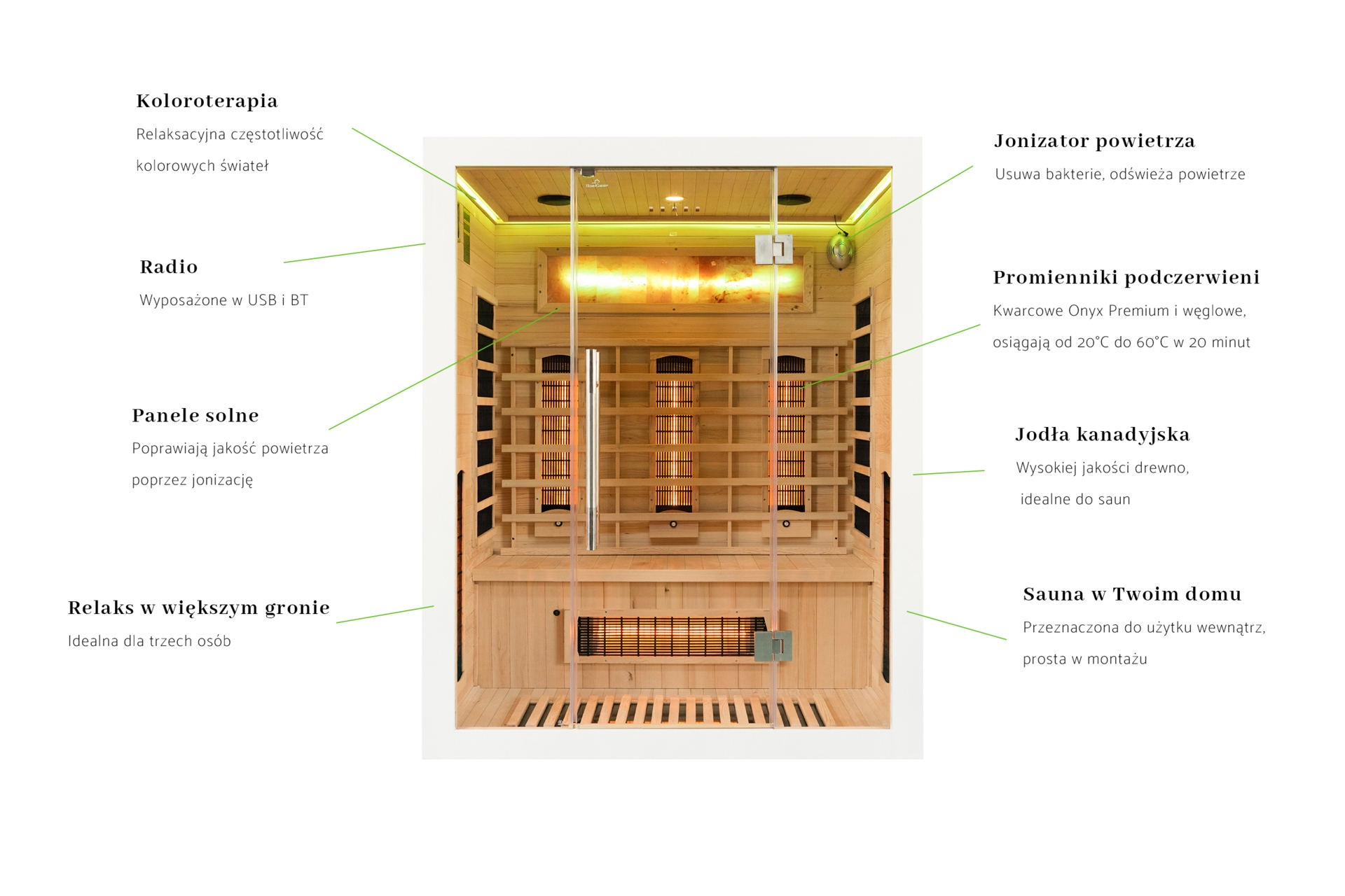 Sauna infrared Nordum Solea 3-osobowa biała - z panelami solnymi Sauna infrared Nordum Solea 3-osobowa biała