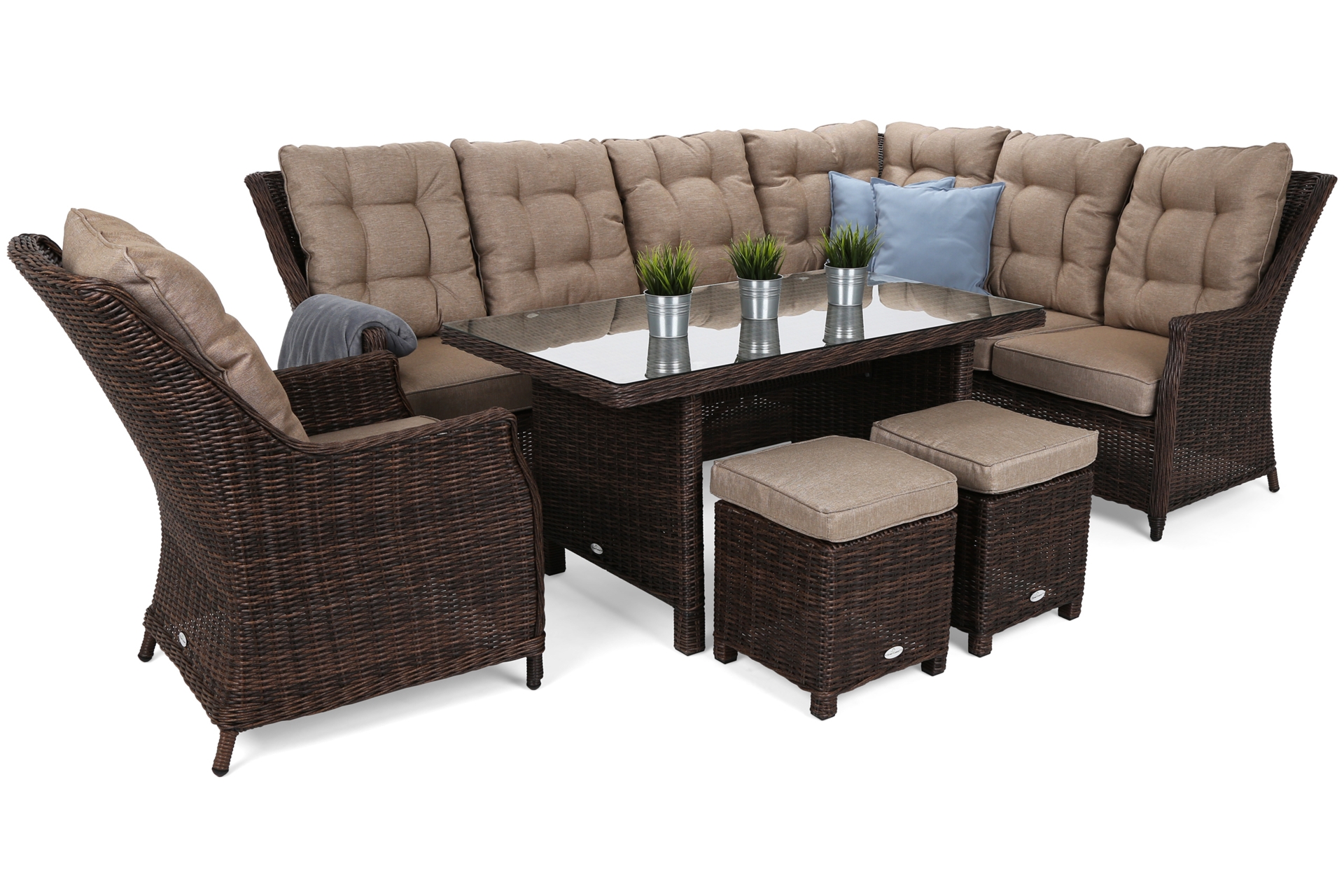 Narożny zestaw mebli ogrodowych prawy Alicante Brown Mat / Brown Melange z pufami