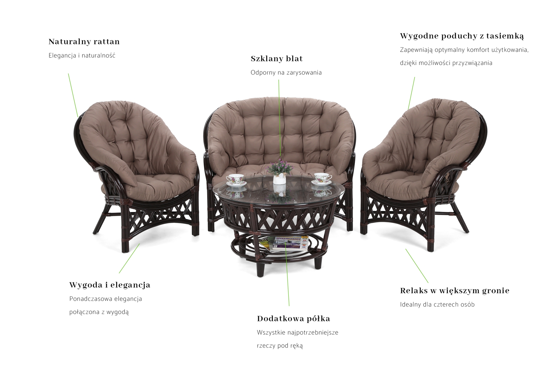 Meble ogrodowe rattanowe Diego Brown / Cappuccino 3+1