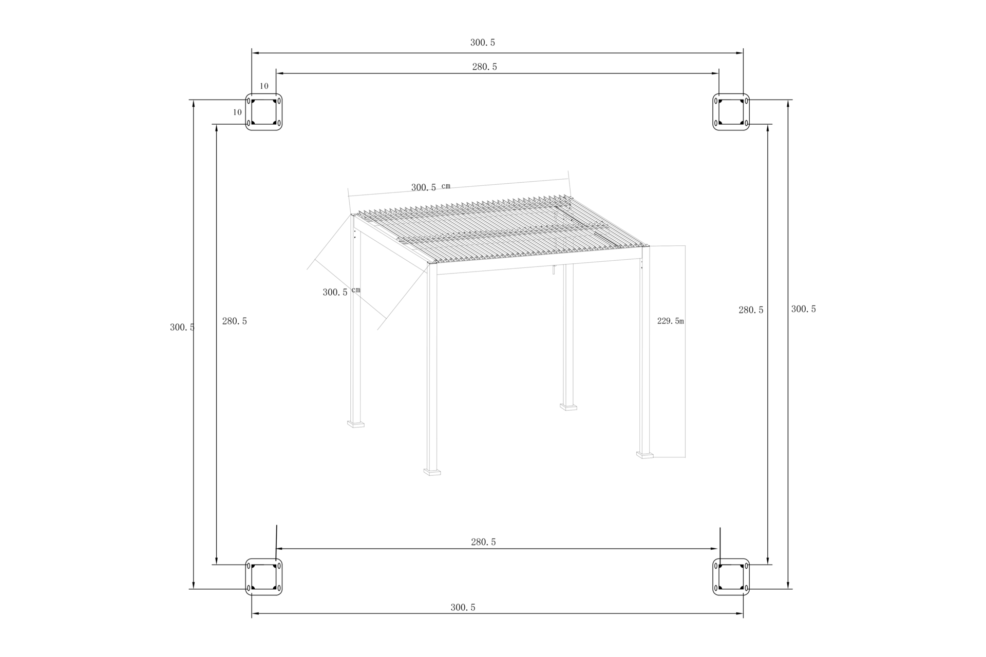 Pergola ogrodowa aluminiowa Bermeo 300 x 300 cm