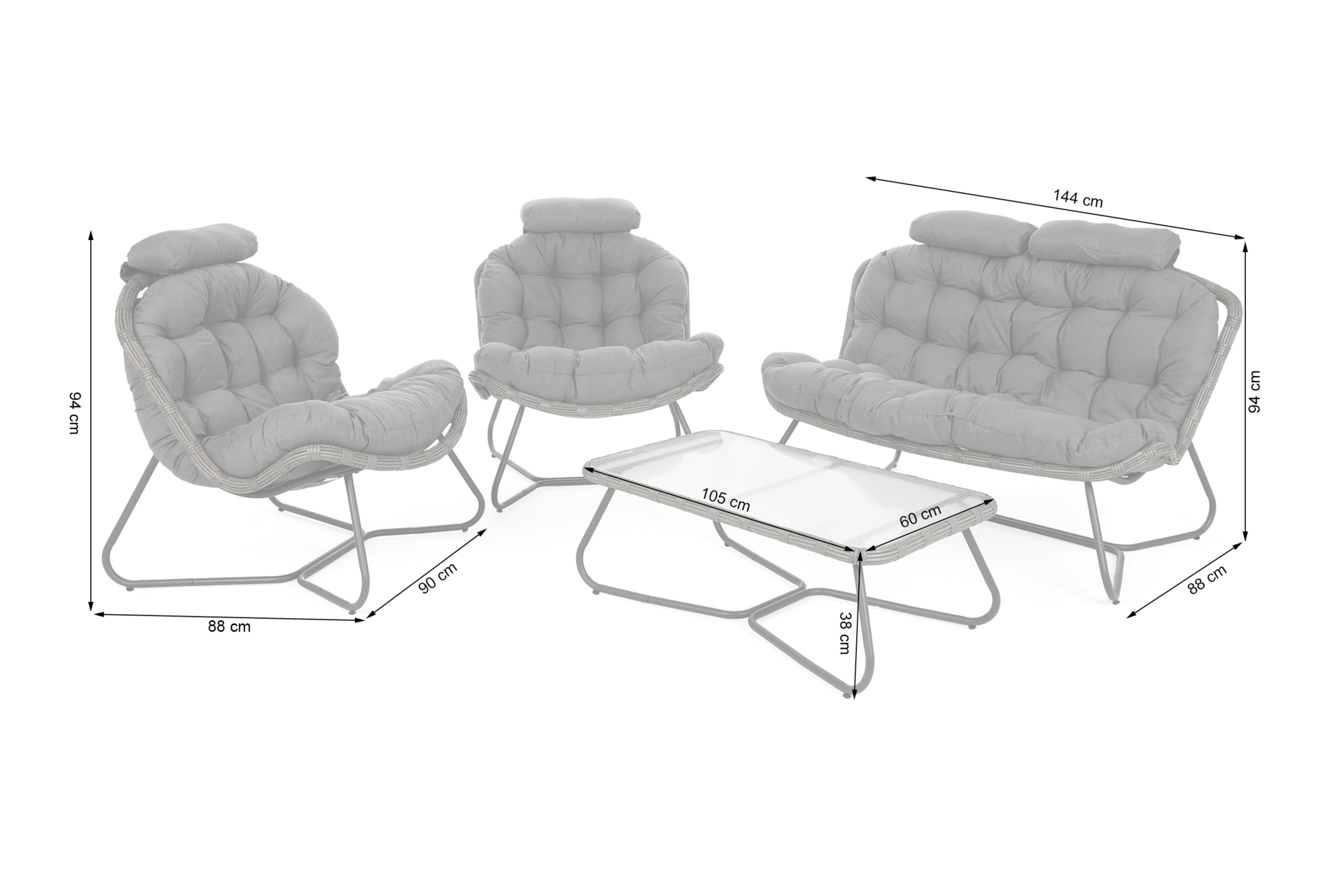 Meble technorattanowe Palermo szare - dla 4 osób Meble ogrodowe technorattanowe Palermo Grey / Grey