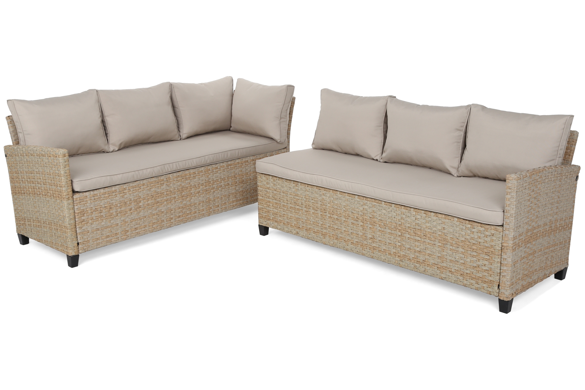 Narożne meble ogrodowe technorattanowe Lagos Beige / Ecru - dla 9 osób - beżowy Narożne meble ogrodowe technorattanowe Lagos Beige / Ecru