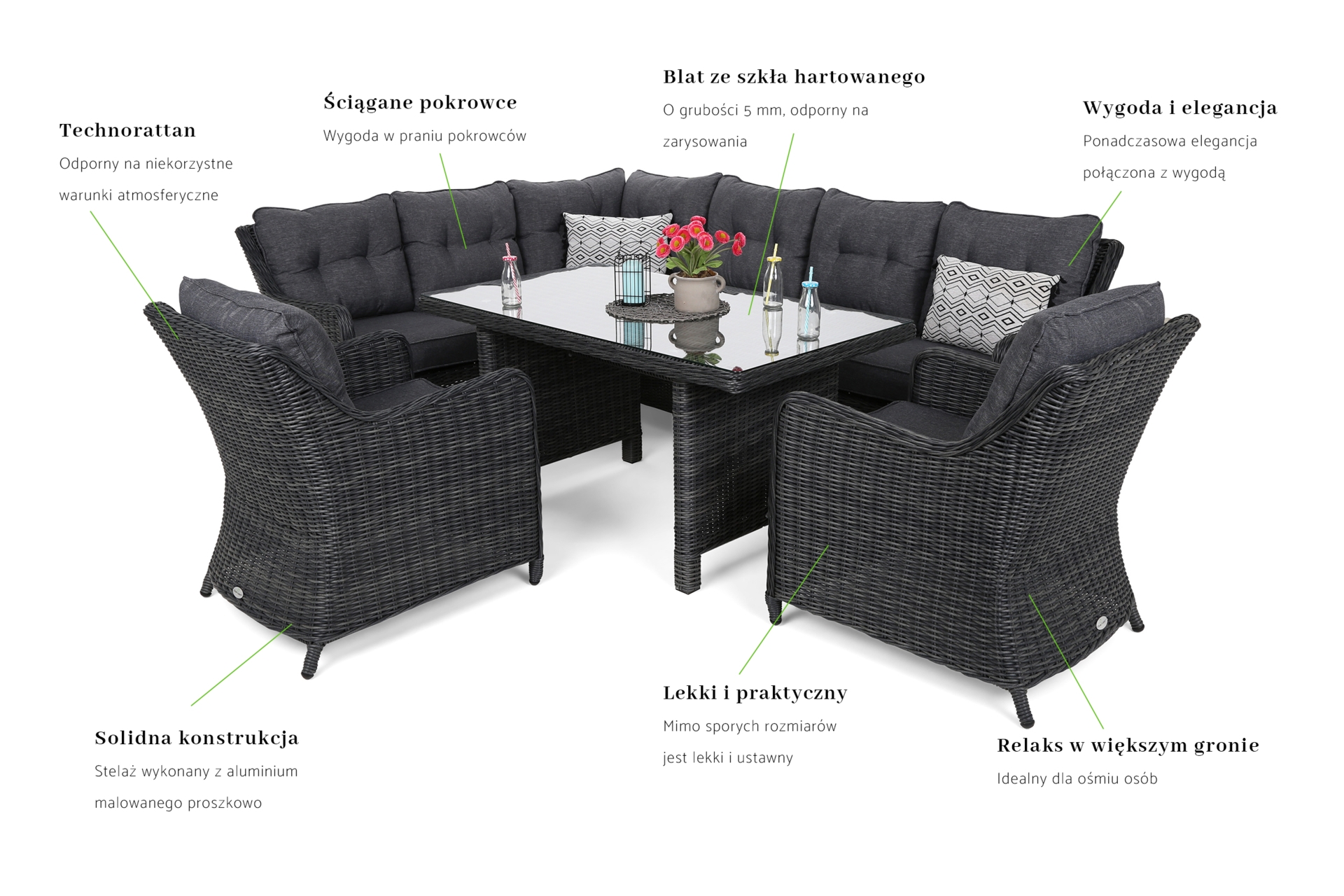 Narożny zestaw mebli ogrodowych lewy California Grey / Grey Melange Narożny zestaw mebli ogrodowych lewy California Grey / Grey Melange