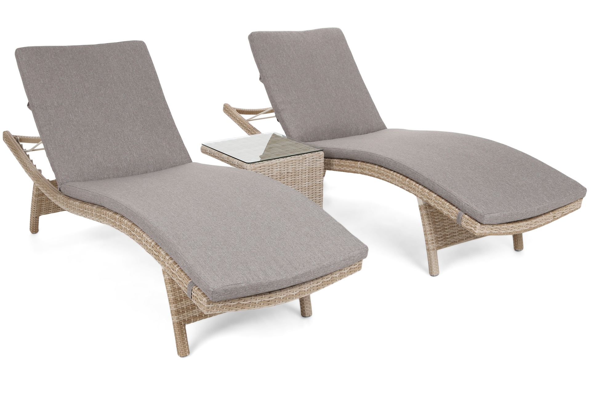 Zestaw leżaków ogrodowych z technorattanu Marbella Beige / Beige Melange ze stolikiem