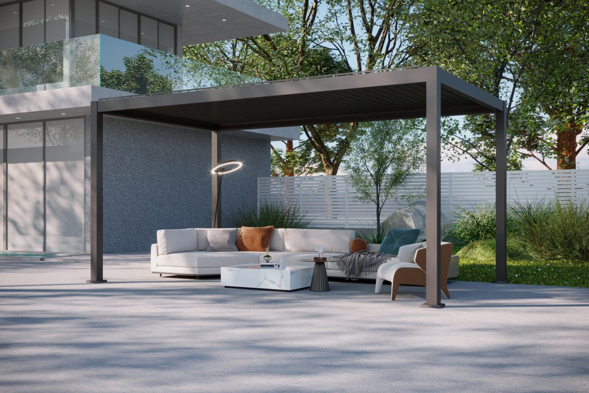 Pergola ogrodowa elektryczna Schatler Nova Lux Alu 8x4 m z oświetleniem LED