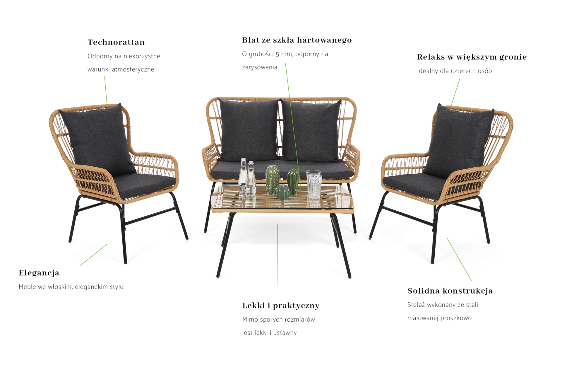 Meble ogrodowe technorattanowe Werona Beige / Grey