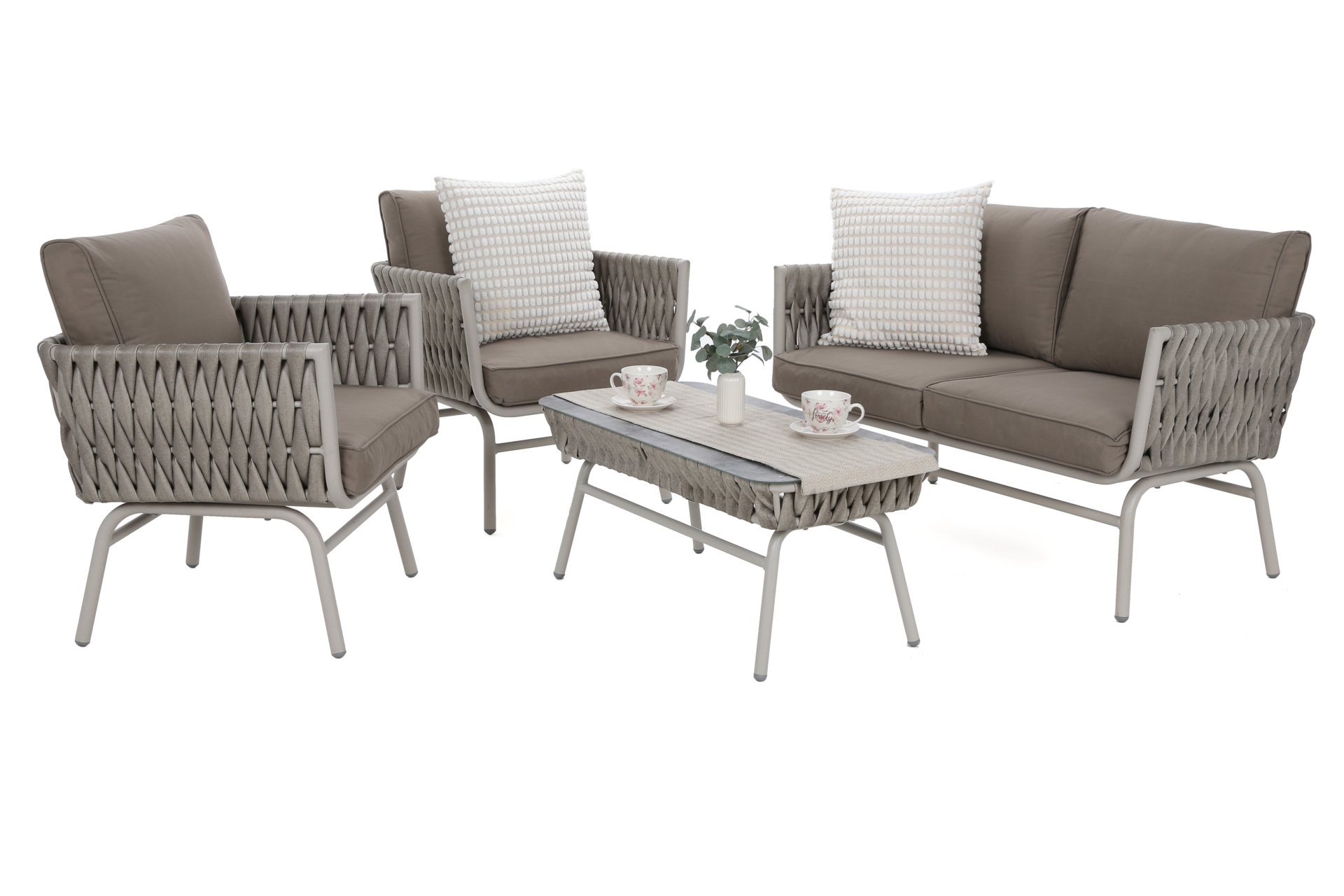 Zestaw mebli aluminiowych Tasos Cream / Latte - dla 4 osób  Meble ogrodowe technorattanowe Tasos Cream / Latte