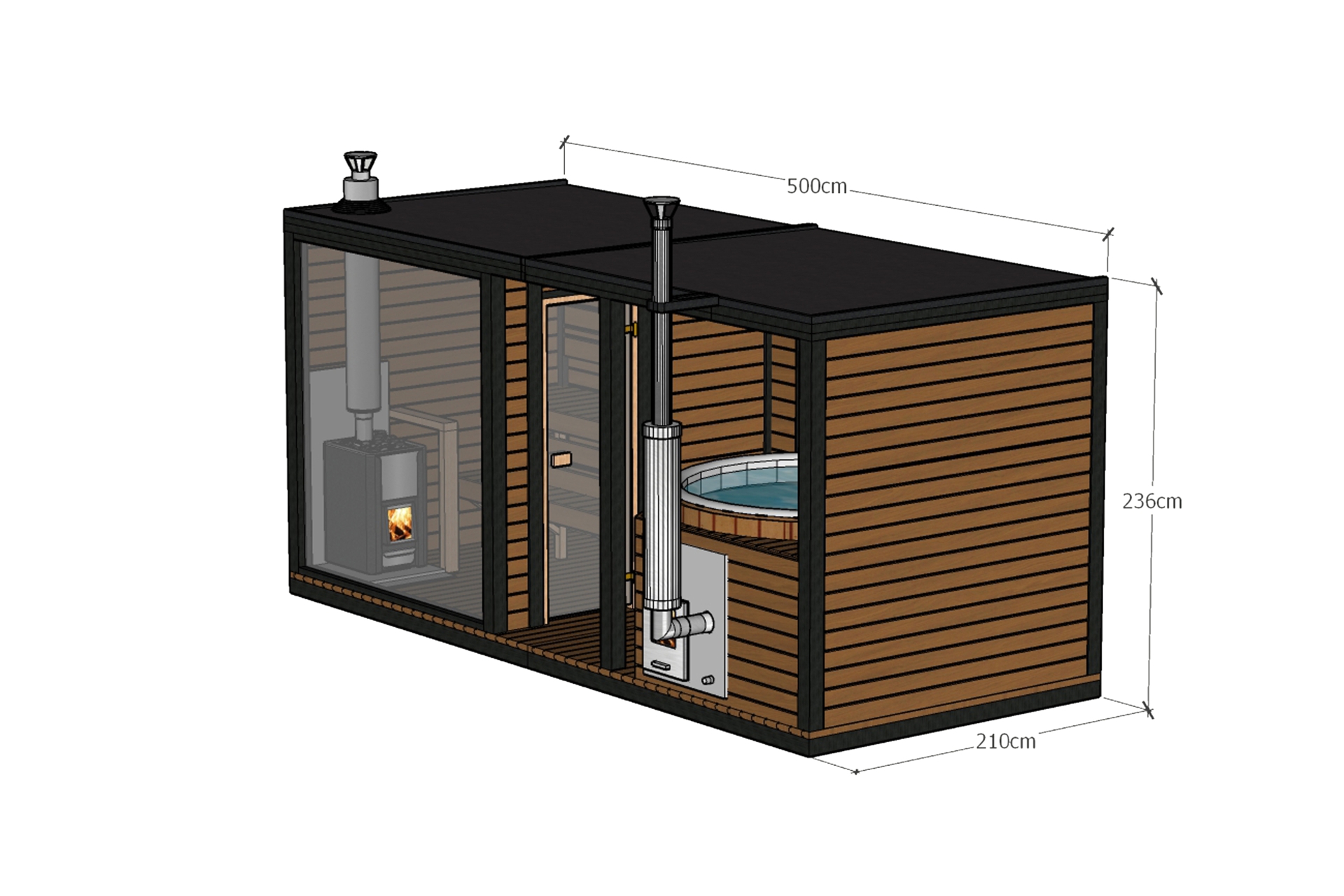 Sauna fińska zewnętrzna TerModula z balią 500 x 210 cm