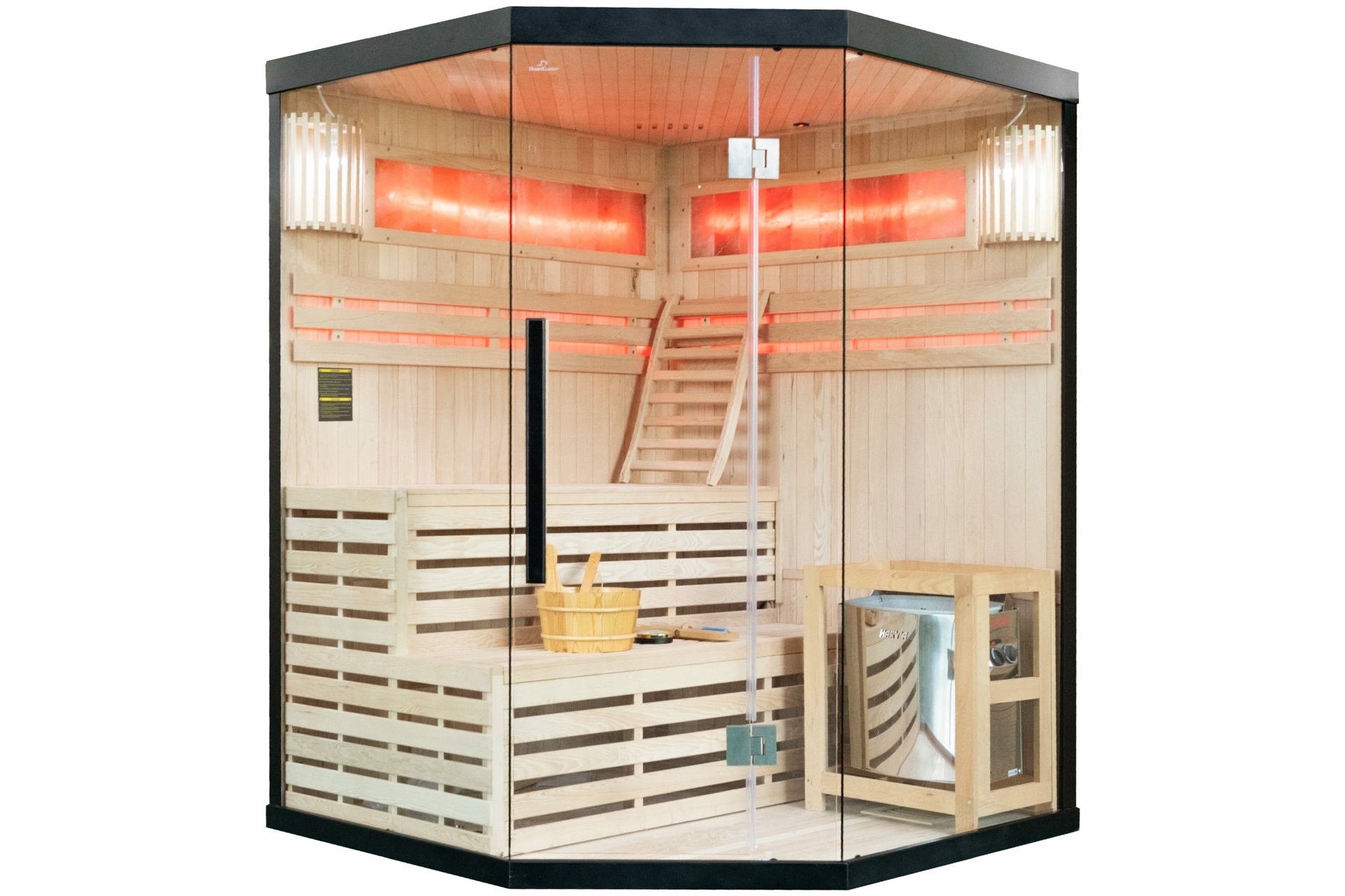 Sauna fińska narożna Nordum Solea 3-osobowa czarna - z panelami solnymi - drewniana Sauna fińska narożna Nordum Solea 3-osobowa czarna