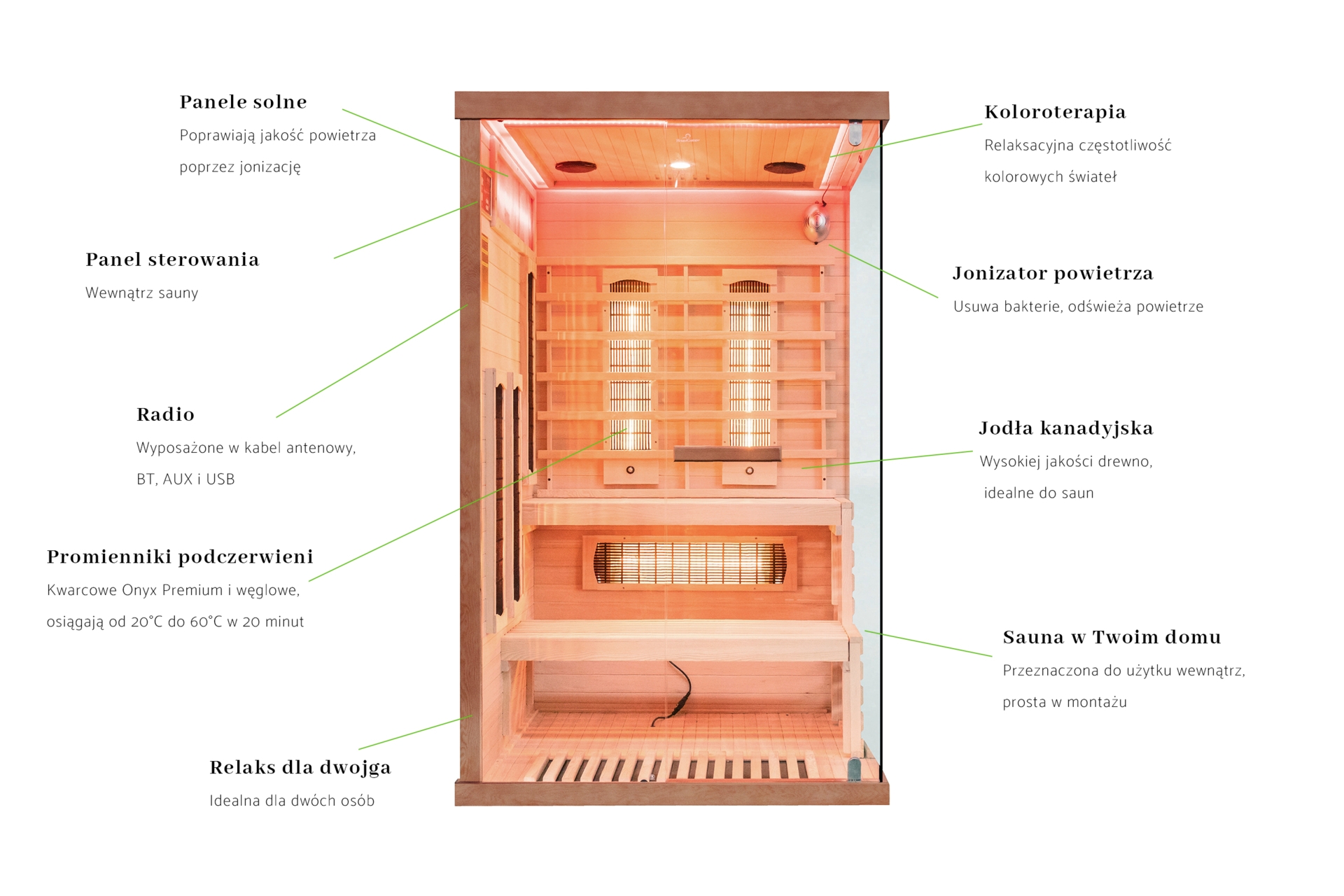 Sauna infrared narożna Nordum Pure 2-osobowa brązowa
