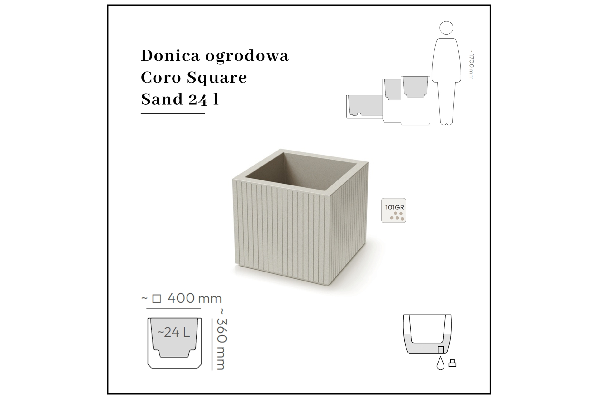 Donica ogrodowa Coro Square Sand 24 l