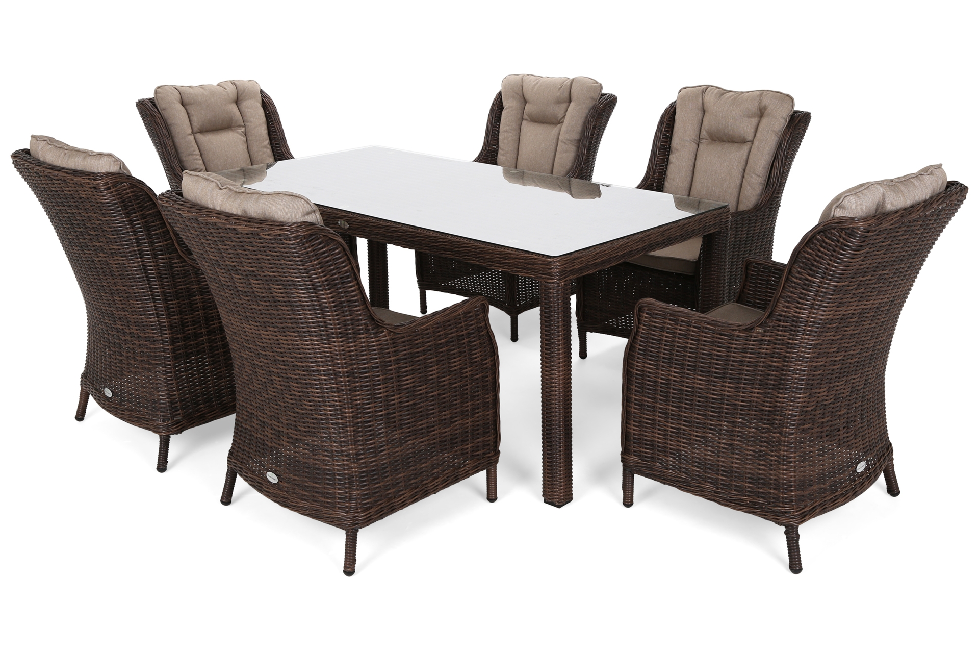 Meble jadalniane ogrodowe Bristol - dla 6 osób - kolor brązowy Meble ogrodowe technorattanowe Bristol 180 cm Brown Mat / Brown Melange 6+1