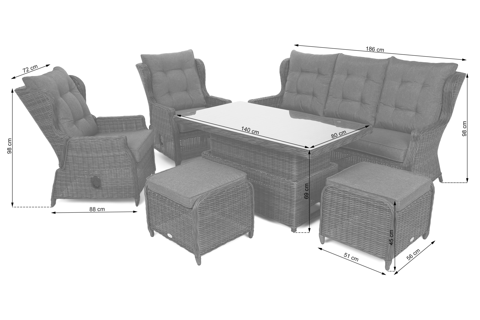 Meble ogrodowe technorattanowe Memfis Light Grey / Grey Melange