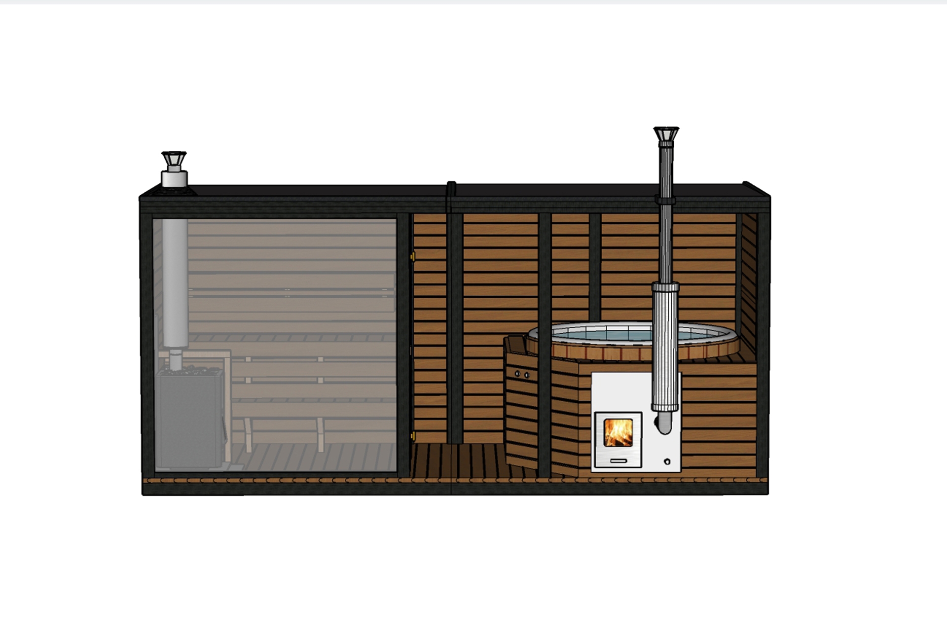 Sauna fińska zewnętrzna TerModula z balią 500 x 210 cm