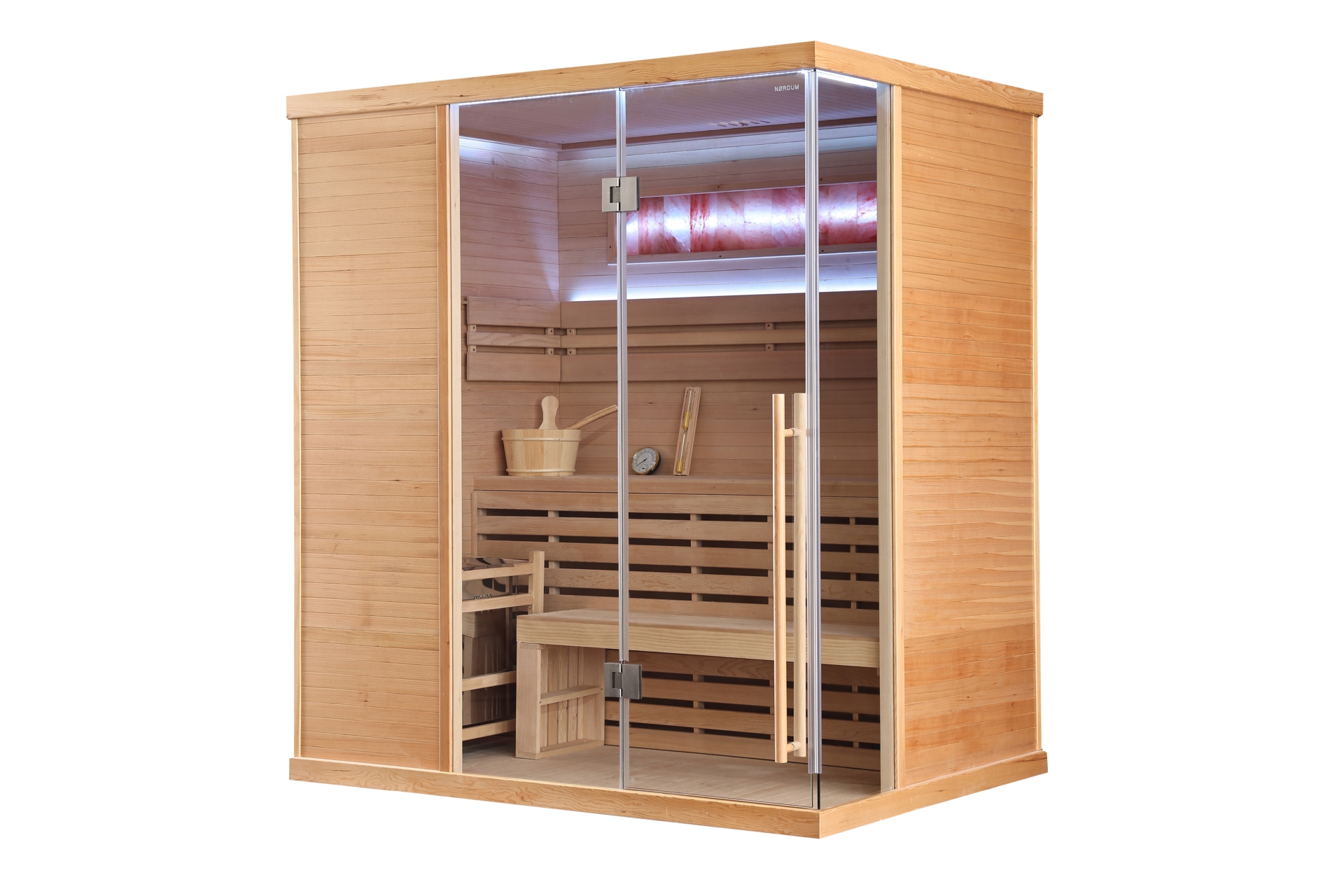 Sauna fińska narożna Nordum Pure One 4-osobowa naturalna