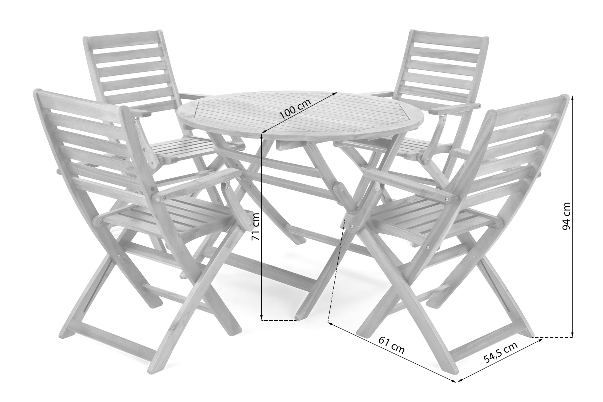 Meble ogrodowe drewniane Akacja Round Cross 4+1