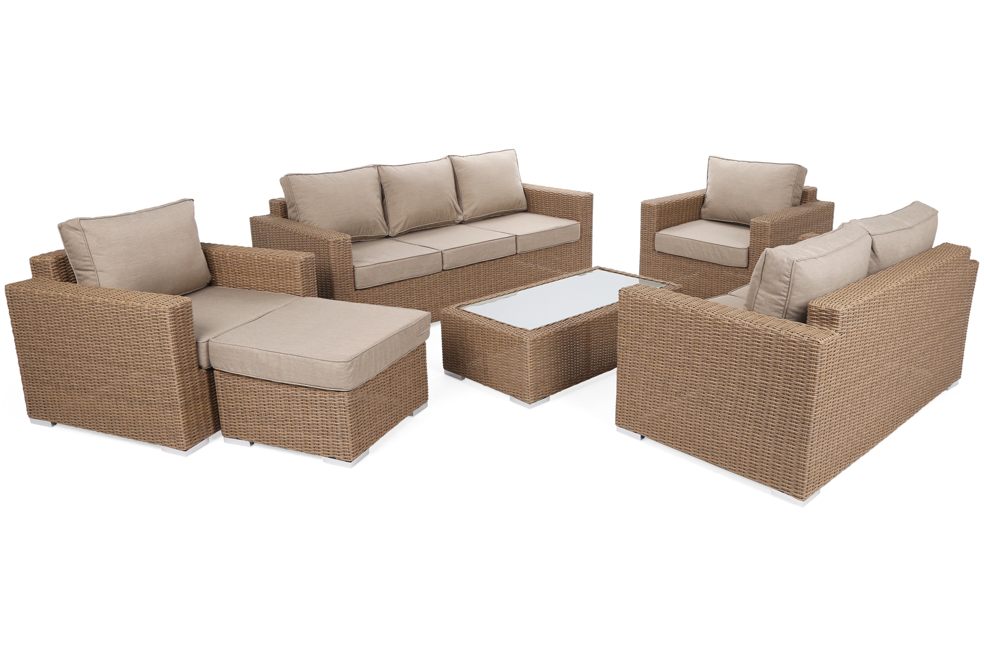 Meble ogrodowe technorattanowe Perugia Light Brown / Brown Melange - dla 8 osób Meble ogrodowe technorattanowe Perugia Light Brown / Brown Melange