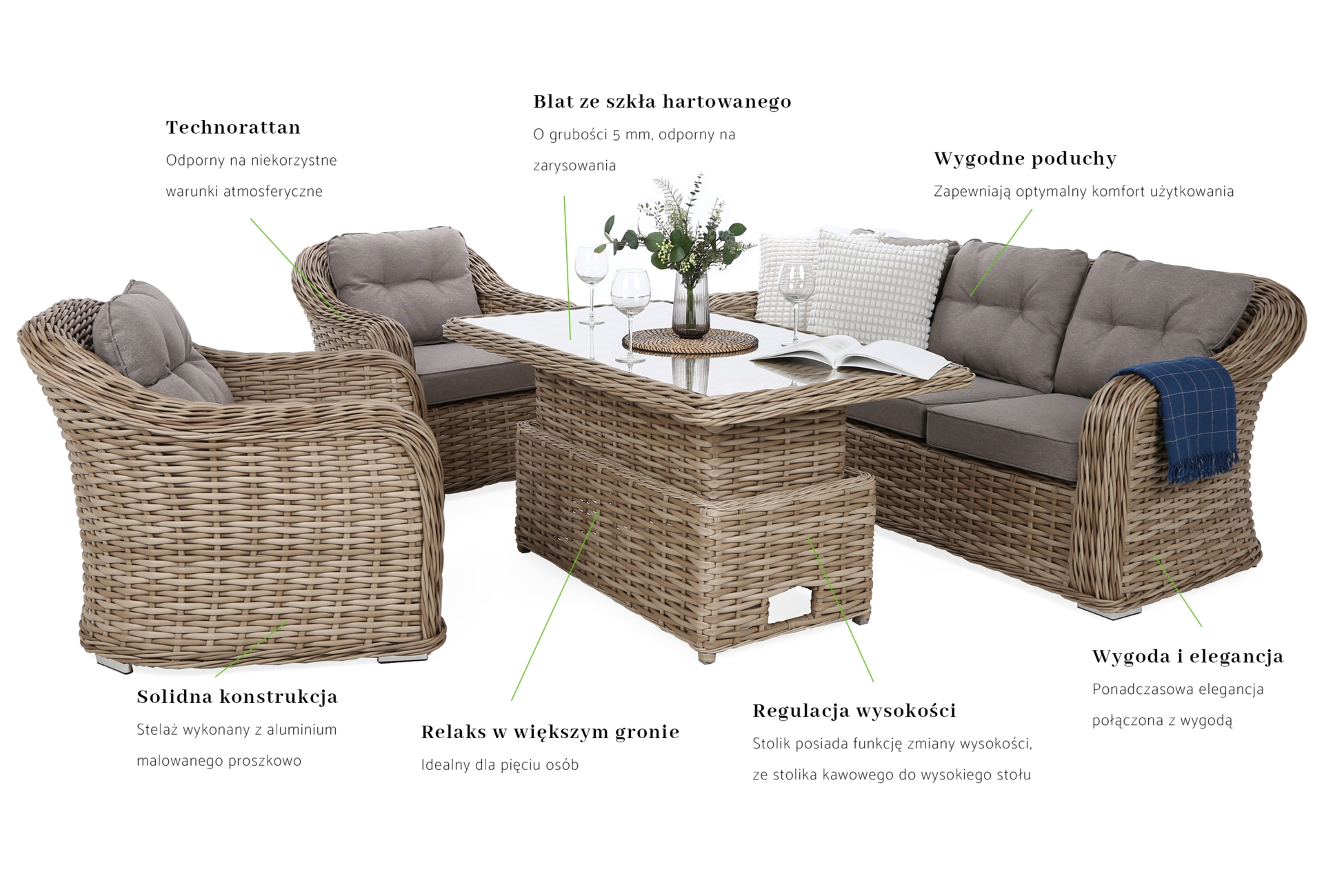 Meble ogrodowe technorattanowe Foggia Flex Beige / Beige Melange