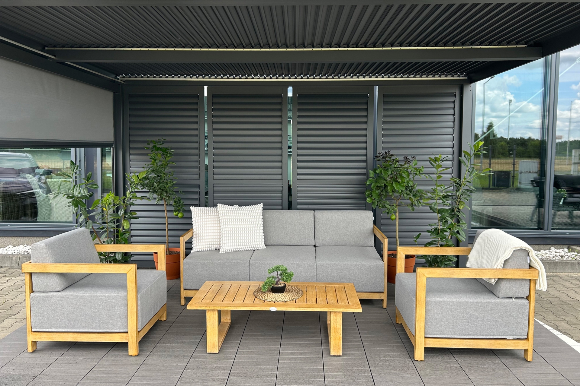 Meble ogrodowe aluminiowe Lyon Teak / Fog Grey