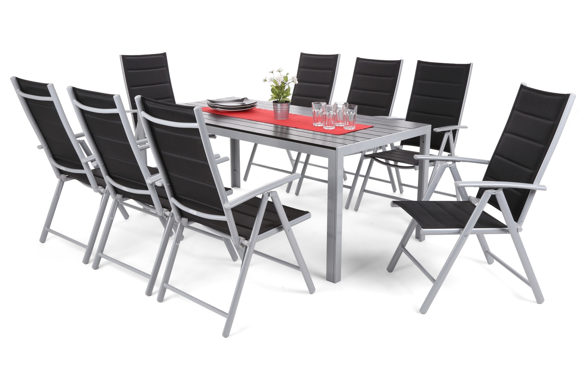 Meble ogrodowe aluminiowe Ibiza 185 cm Silver / Black 8+1 - składane - dla 8 osób Meble ogrodowe aluminiowe Ibiza 185 cm Silver / Black 8+1
