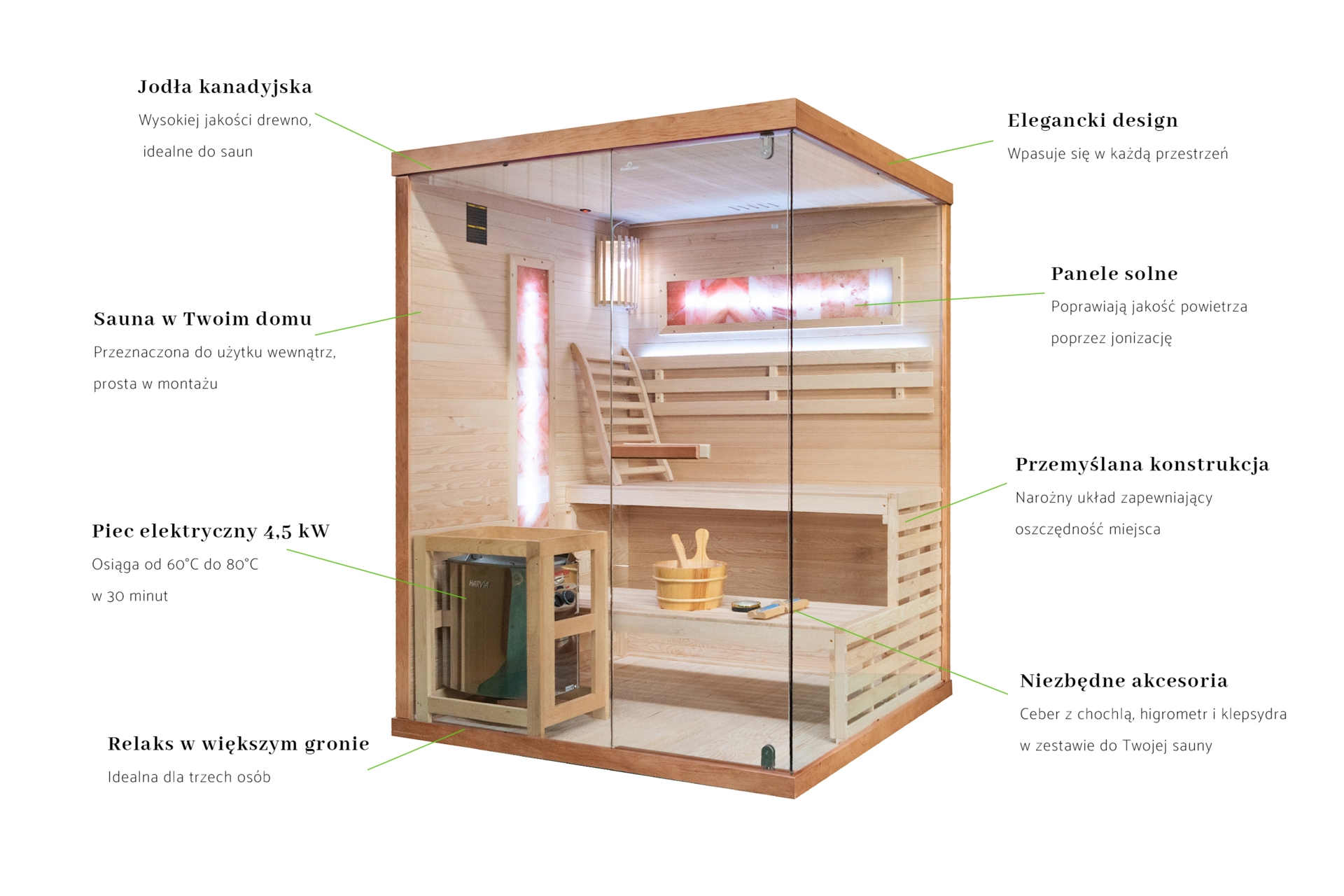 Sauna fińska narożna Nordum Pure 3-osobowa brązowa - drewniana - z piecem Sauna fińska narożna Nordum Pure 3-osobowa brązowa