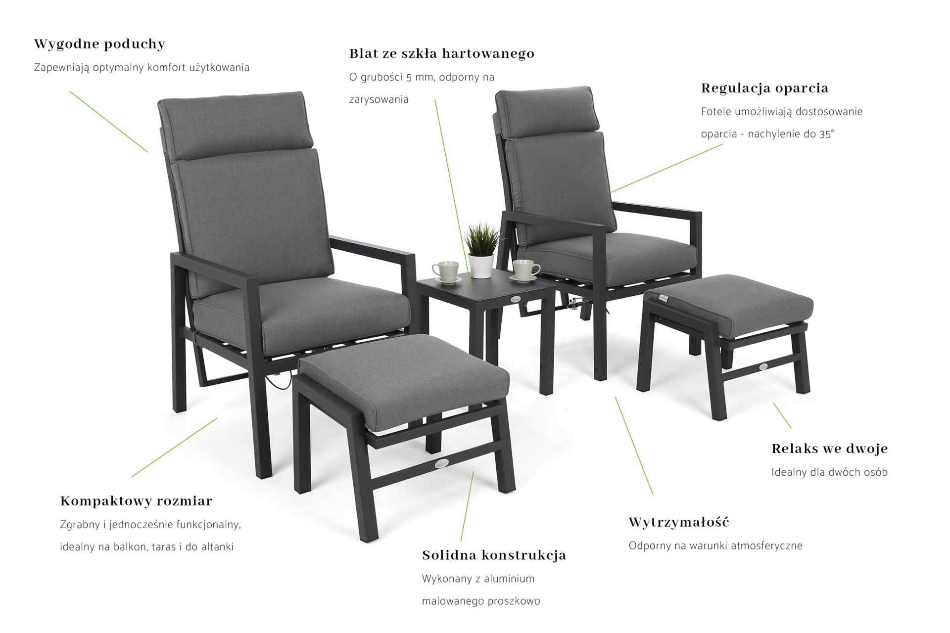 Meble ogrodowe aluminiowe Morton Dark Grey / Grey