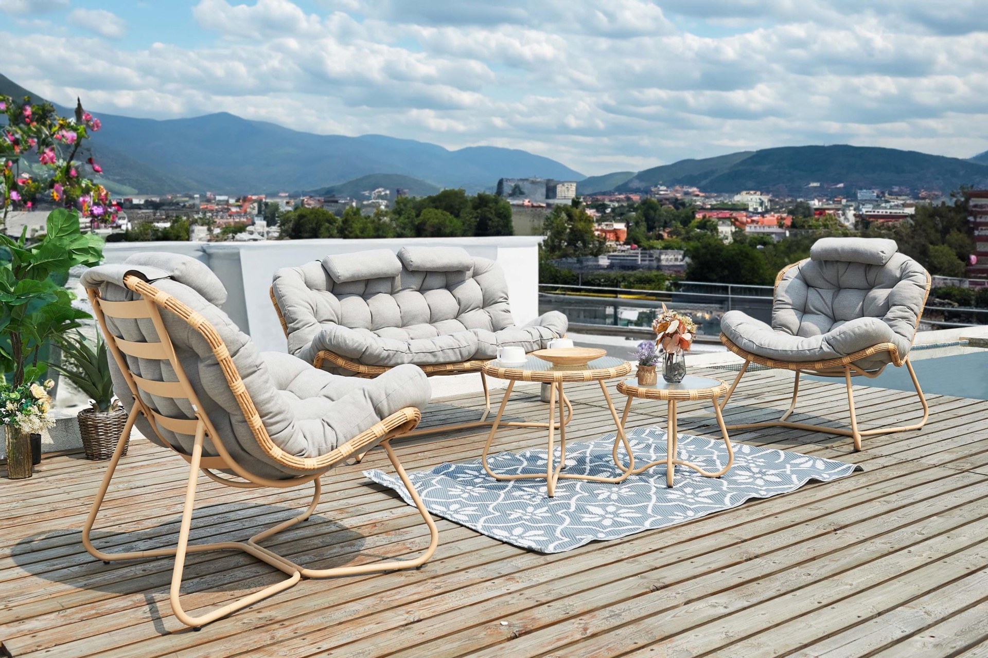 Meble ogrodowe technorattanowe Palermo Round Beige / Light Grey