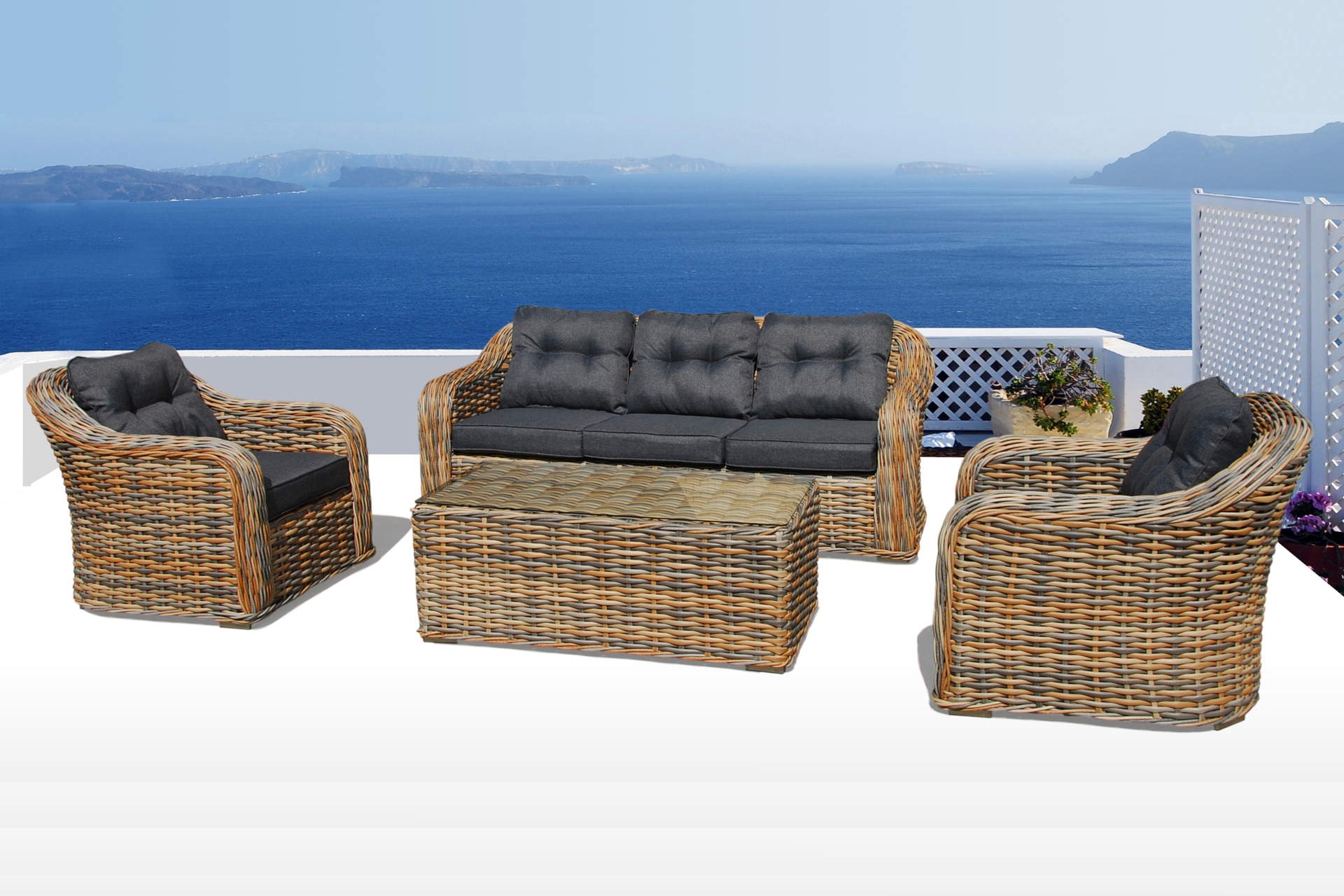 Meble ogrodowe technorattanowe Foggia Ginger Melange / Dark Grey